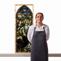 Antique Ecclesiastical Stained Glass Panel of Biblical Scene