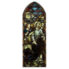 Antique Ecclesiastical Stained Glass Panel of Biblical Scene