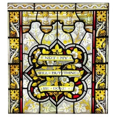 Vintage Ecclesiastical Stained Glass with Religious Quote
