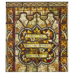 Antique Ecclesiastical Stained Glass with Religious Quote