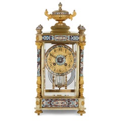 Antique Eclectic Style Gilt Bronze, Brass and Champlevé Enamel Mantel Clock