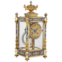 Antique Eclectic Style Gilt Bronze, Brass and Champlevé Enamel Mantel Clock