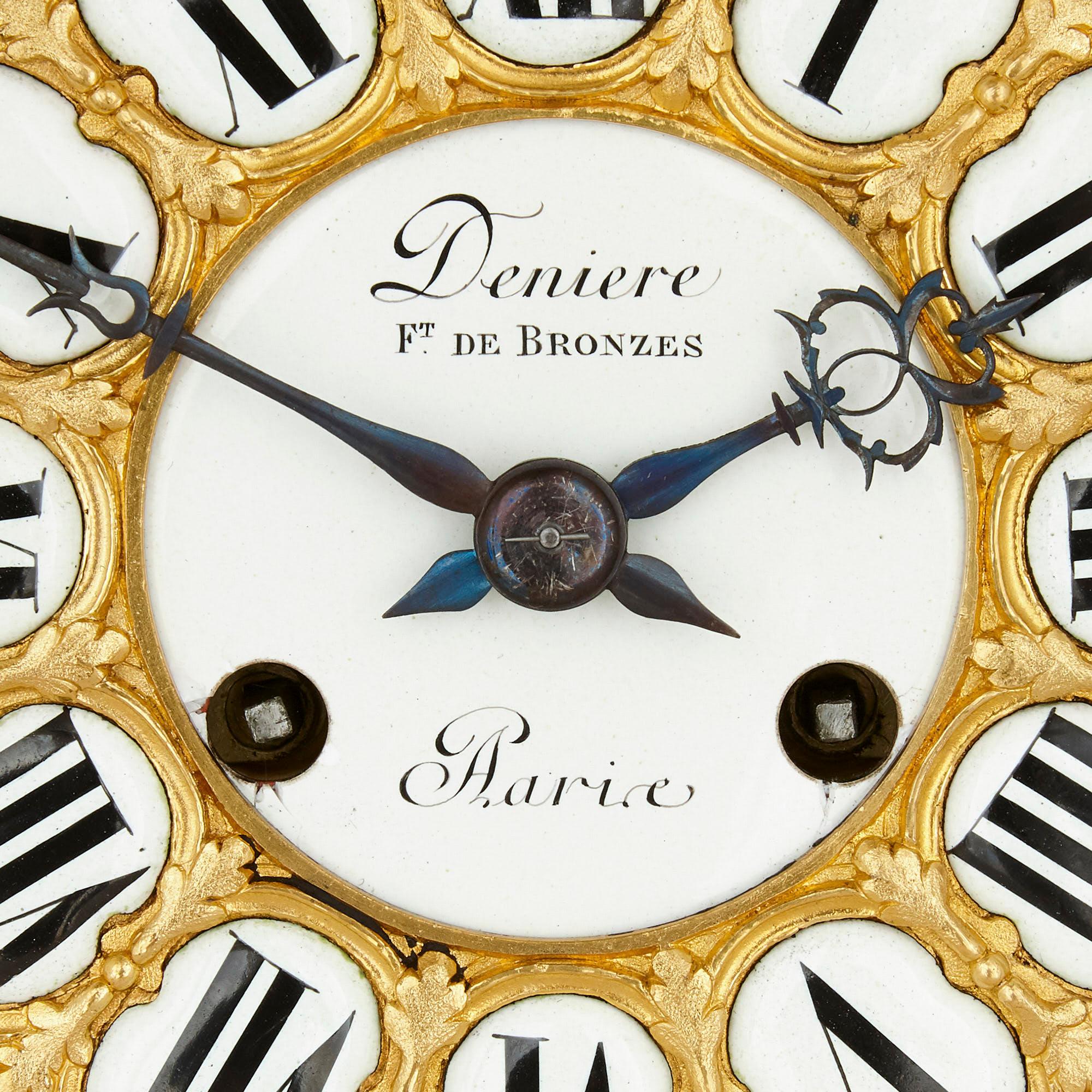 French Antique Eclectic Style Gilt Bronze Clock Set by Henri Picard and Denière et Fils For Sale