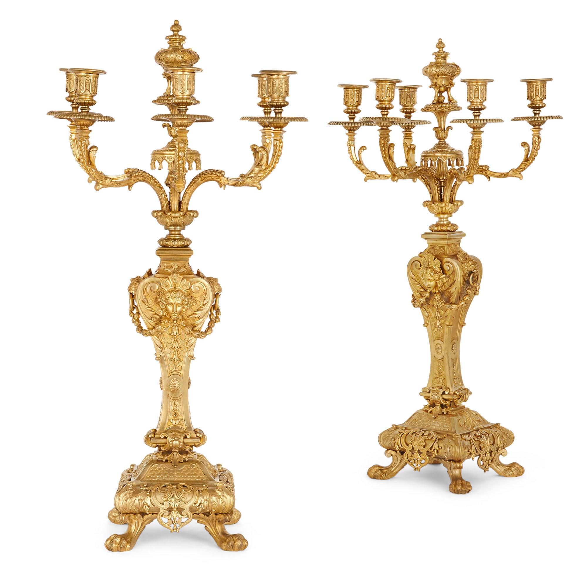 XIXe siècle Ensemble d'horloges et de pendules anciennes en bronze doré de style éclectique par Henri Picard et Denire et Fils en vente