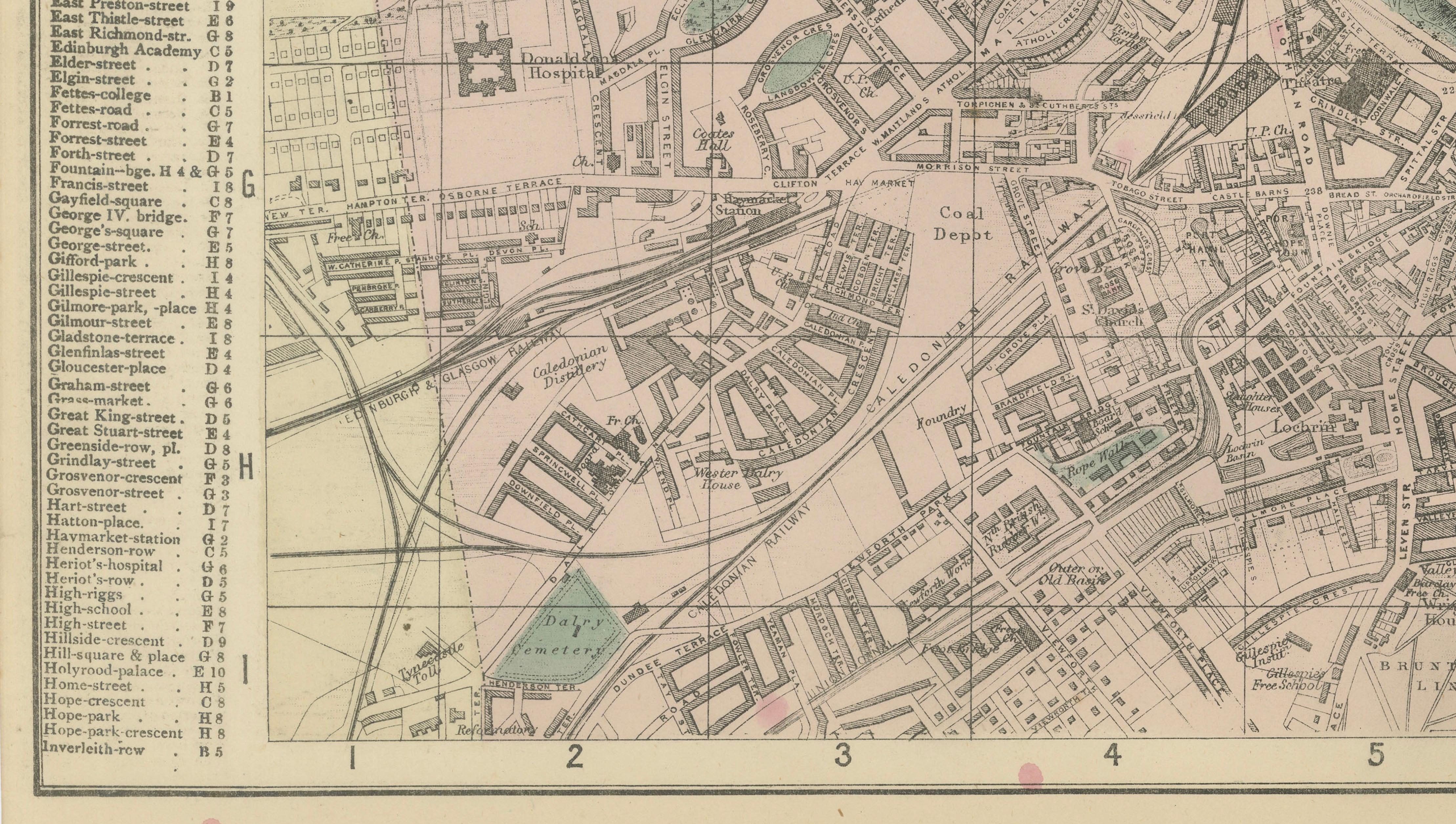 Antique Edinburgh City Map 1885, Victorian Ordnance Atlas Plan by G.W. Bacon