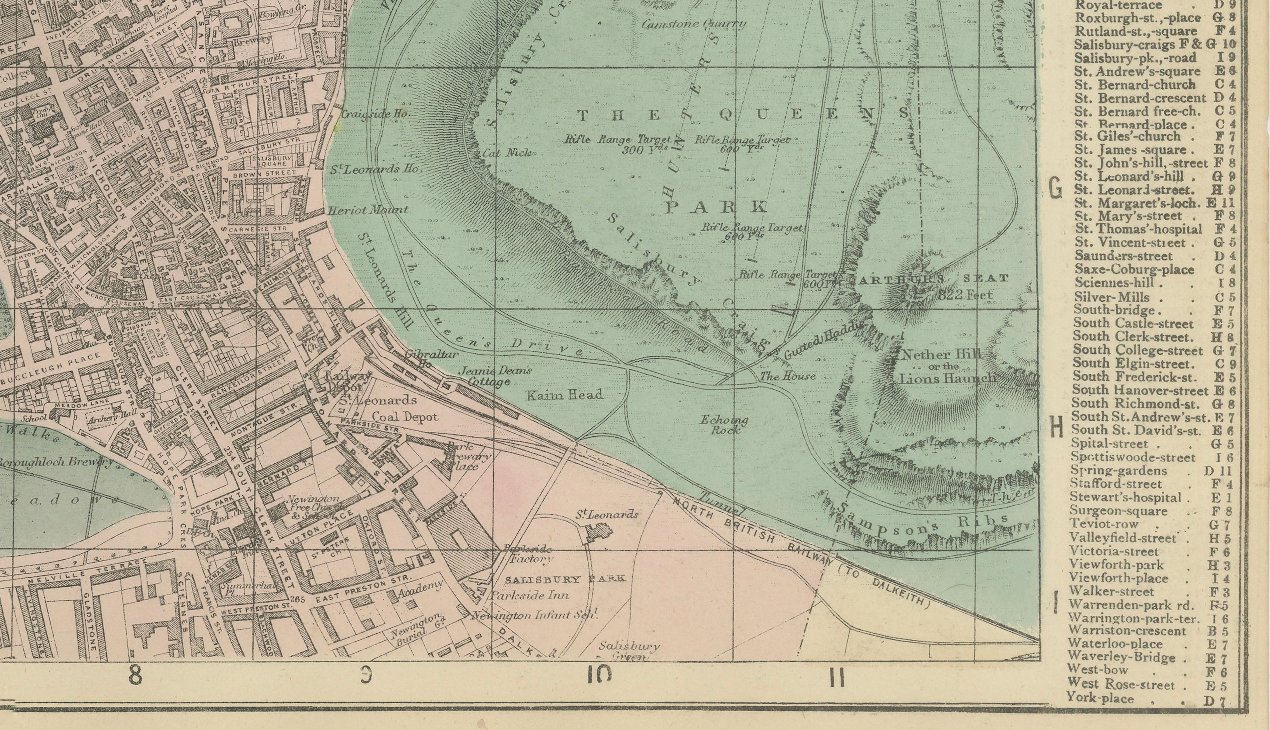 Antique Edinburgh City Map 1885, Victorian Ordnance Atlas Plan by G.W. Bacon