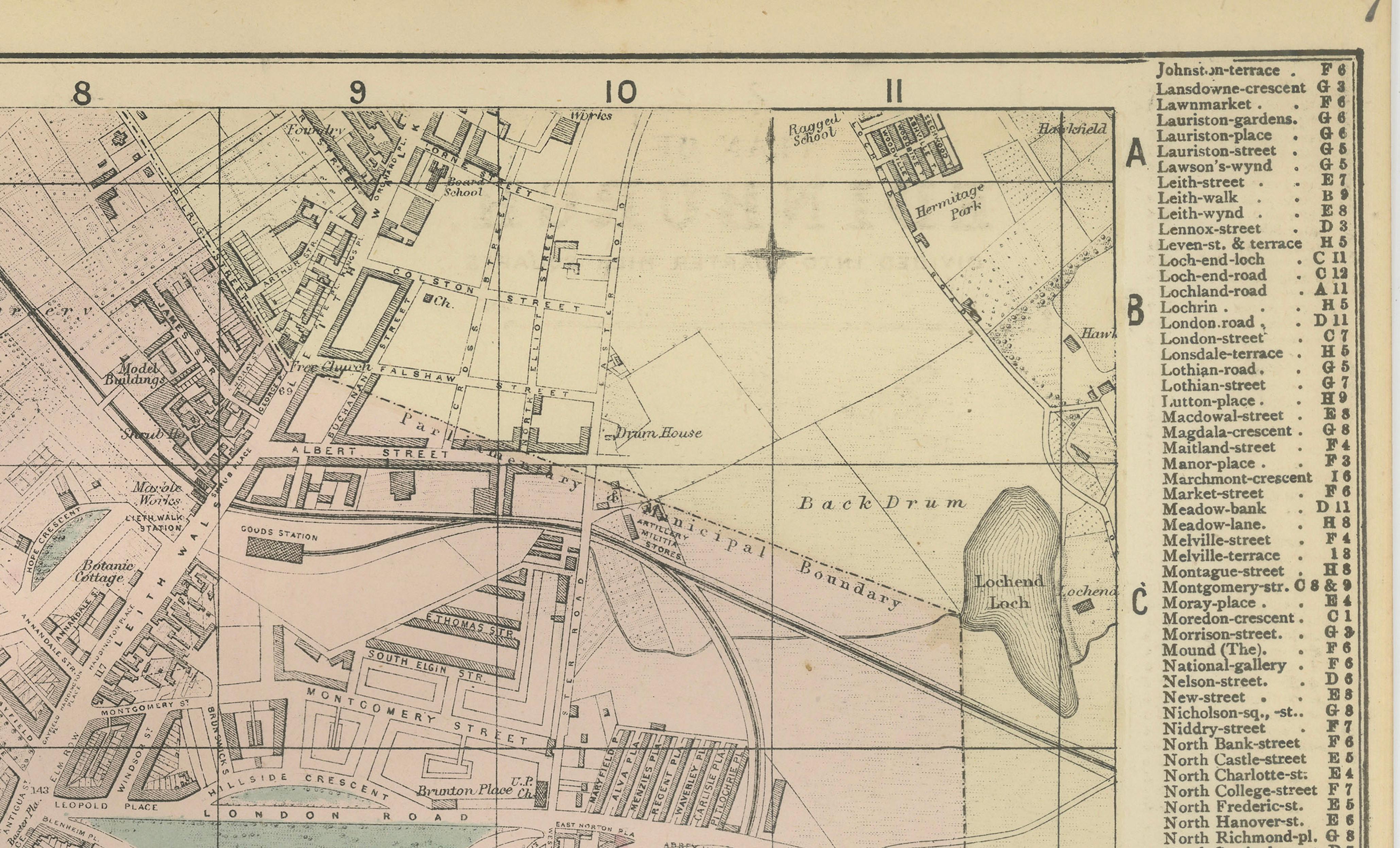 Antique Edinburgh City Map 1885, Victorian Ordnance Atlas Plan by G.W. Bacon