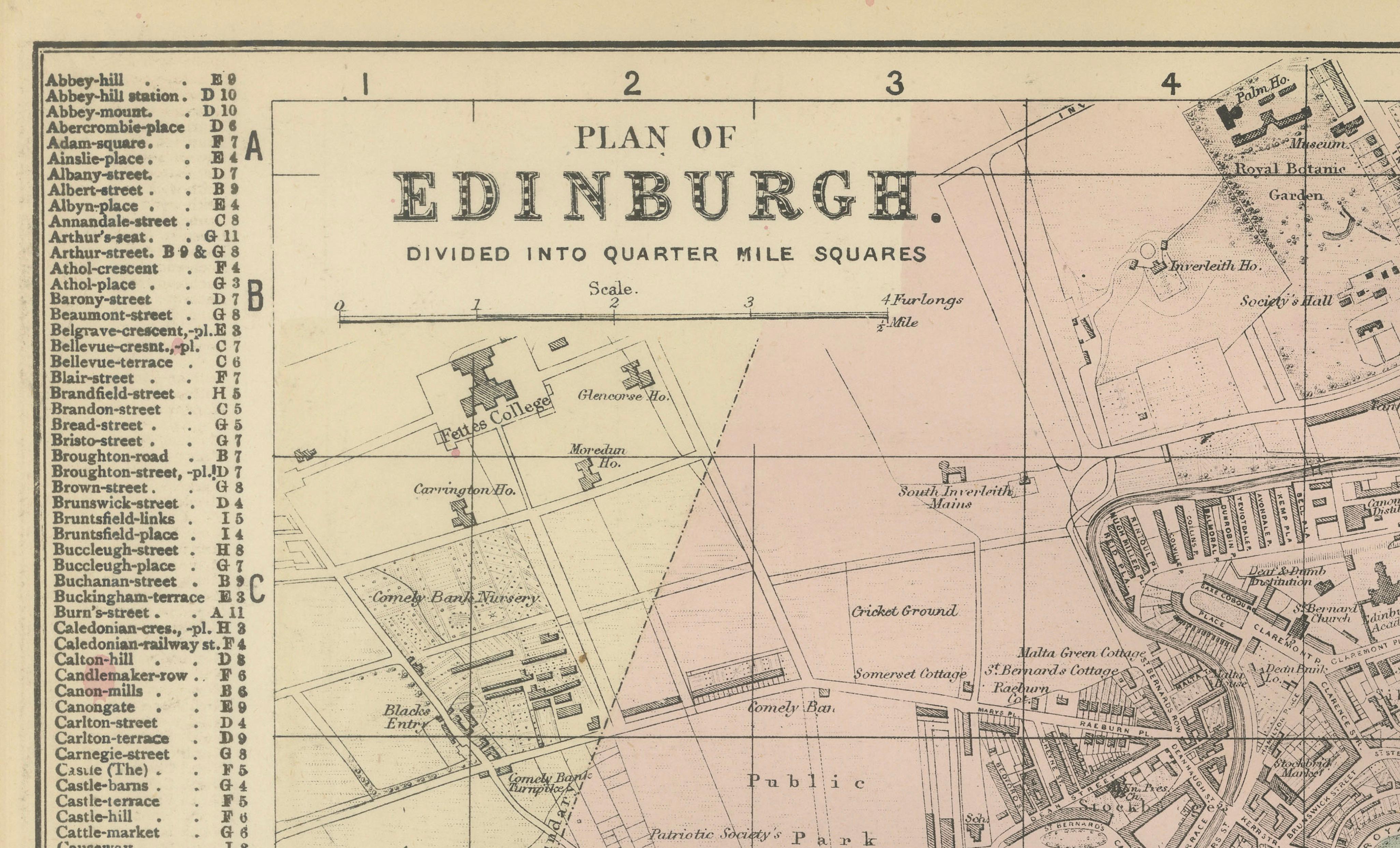 Antique Edinburgh City Map 1885, Victorian Ordnance Atlas Plan by G.W. Bacon