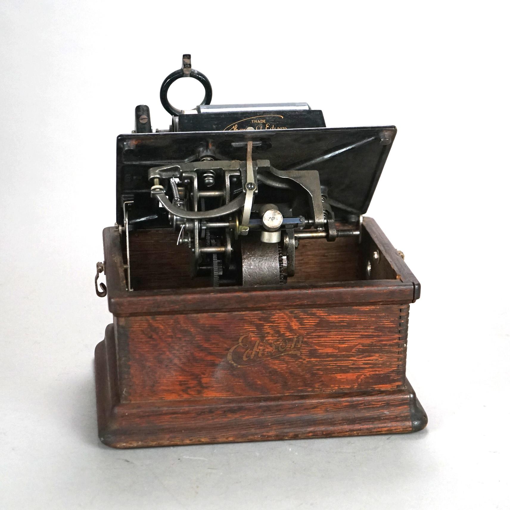 Antique Edison Cylinder Fireside Model Oak Phonograph C1900 6