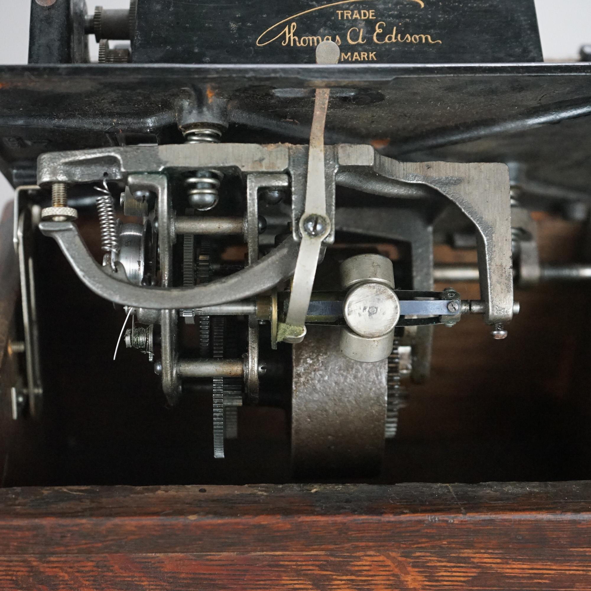 Antique Edison Cylinder Fireside Model Oak Phonograph C1900 7