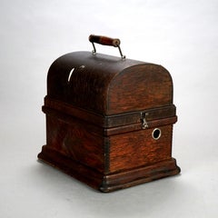 Ancienne Phonographe de cheminée Edison modèle cylindrique en chêne C1900