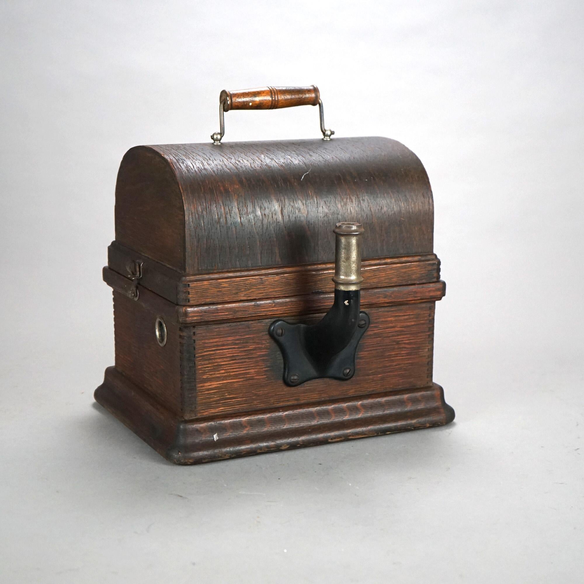Antique Edison Cylinder Fireside Model Oak Phonograph C1900 In Good Condition In Big Flats, NY