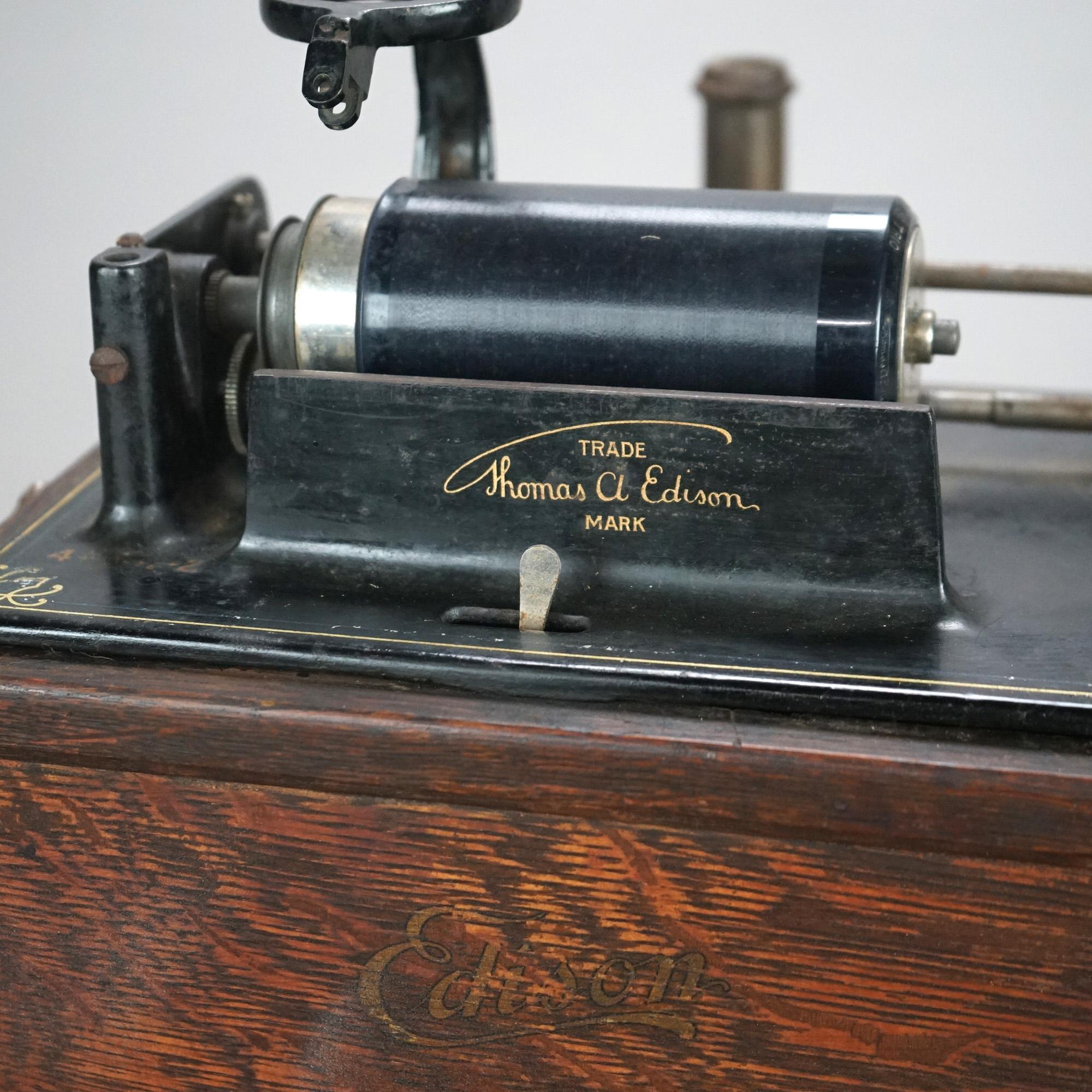 Antique Edison Cylinder Fireside Model Oak Phonograph C1900 2