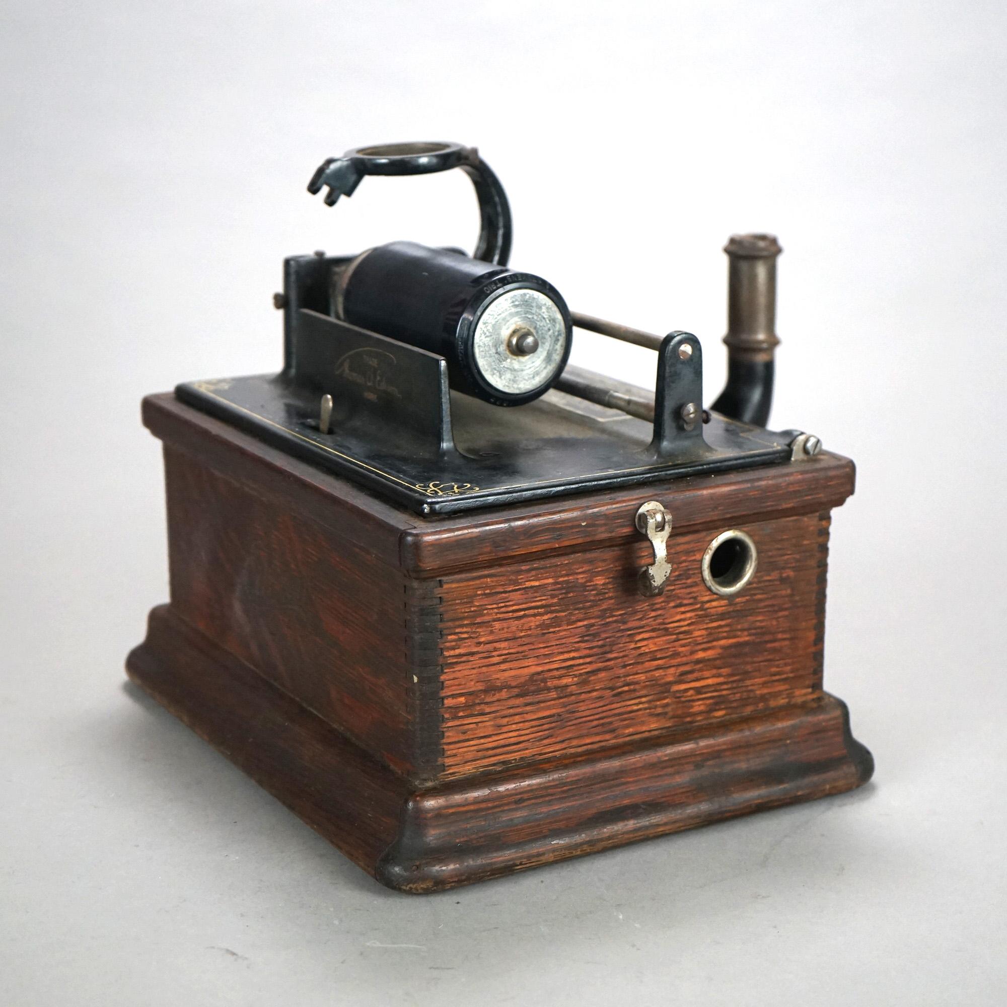 Antique Edison Cylinder Fireside Model Oak Phonograph C1900 3