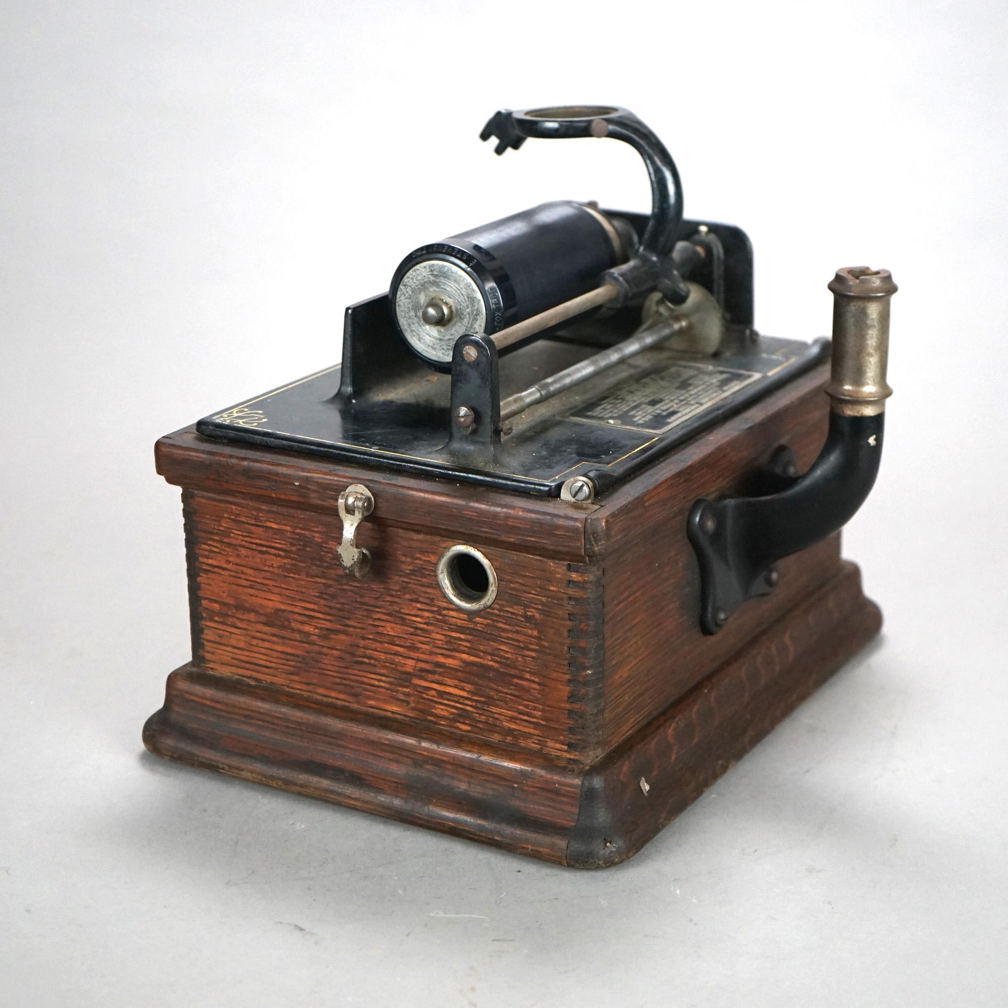 Antique Edison Cylinder Fireside Model Oak Phonograph C1900 4