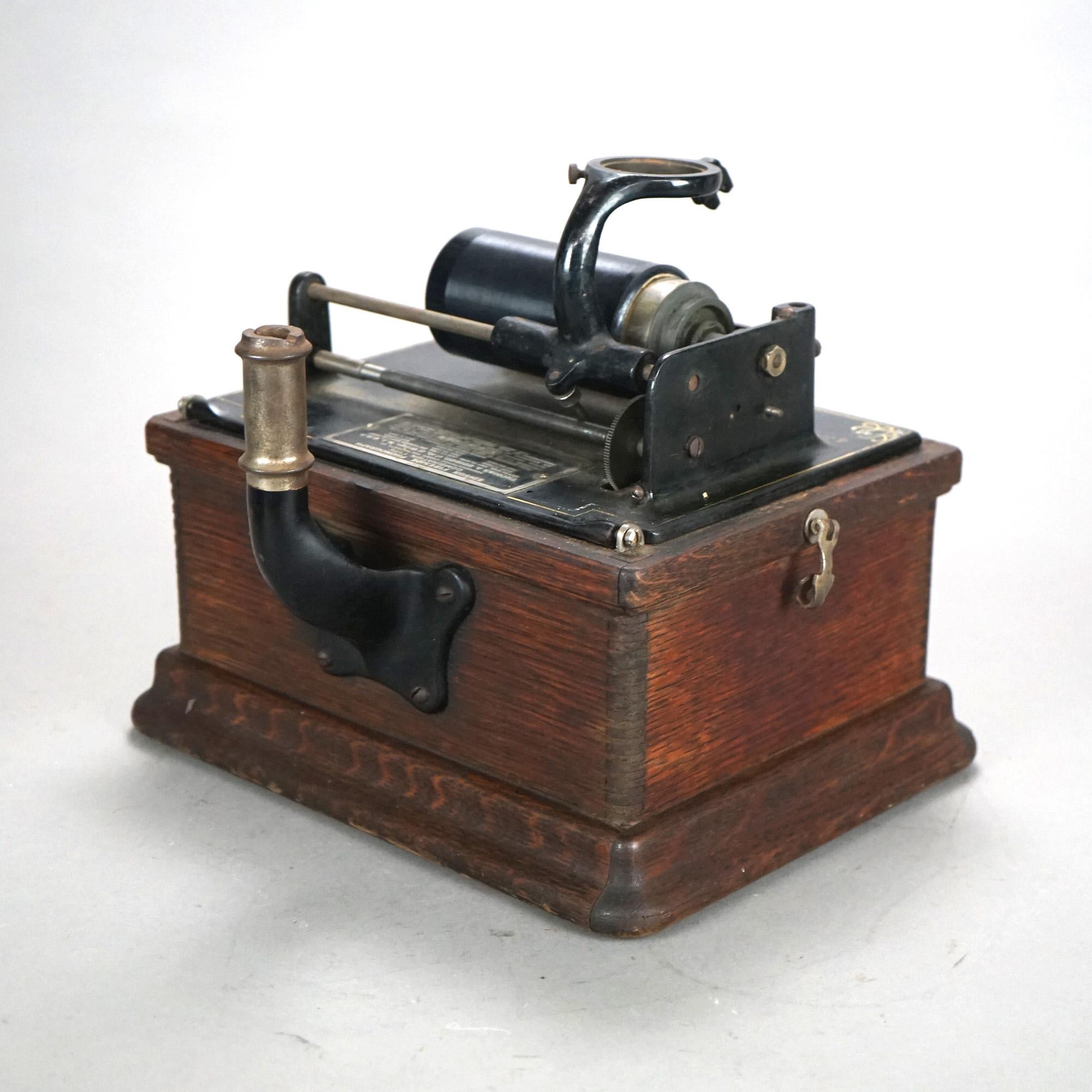 Antique Edison Cylinder Fireside Model Oak Phonograph C1900 5