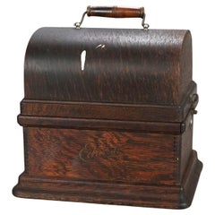 Ancienne Phonographe de cheminée Edison modèle cylindrique en chêne C1900
