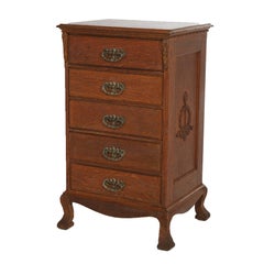 Antique Edison Cylinder Oak Five-Drawer Cabinet with Carving c1910