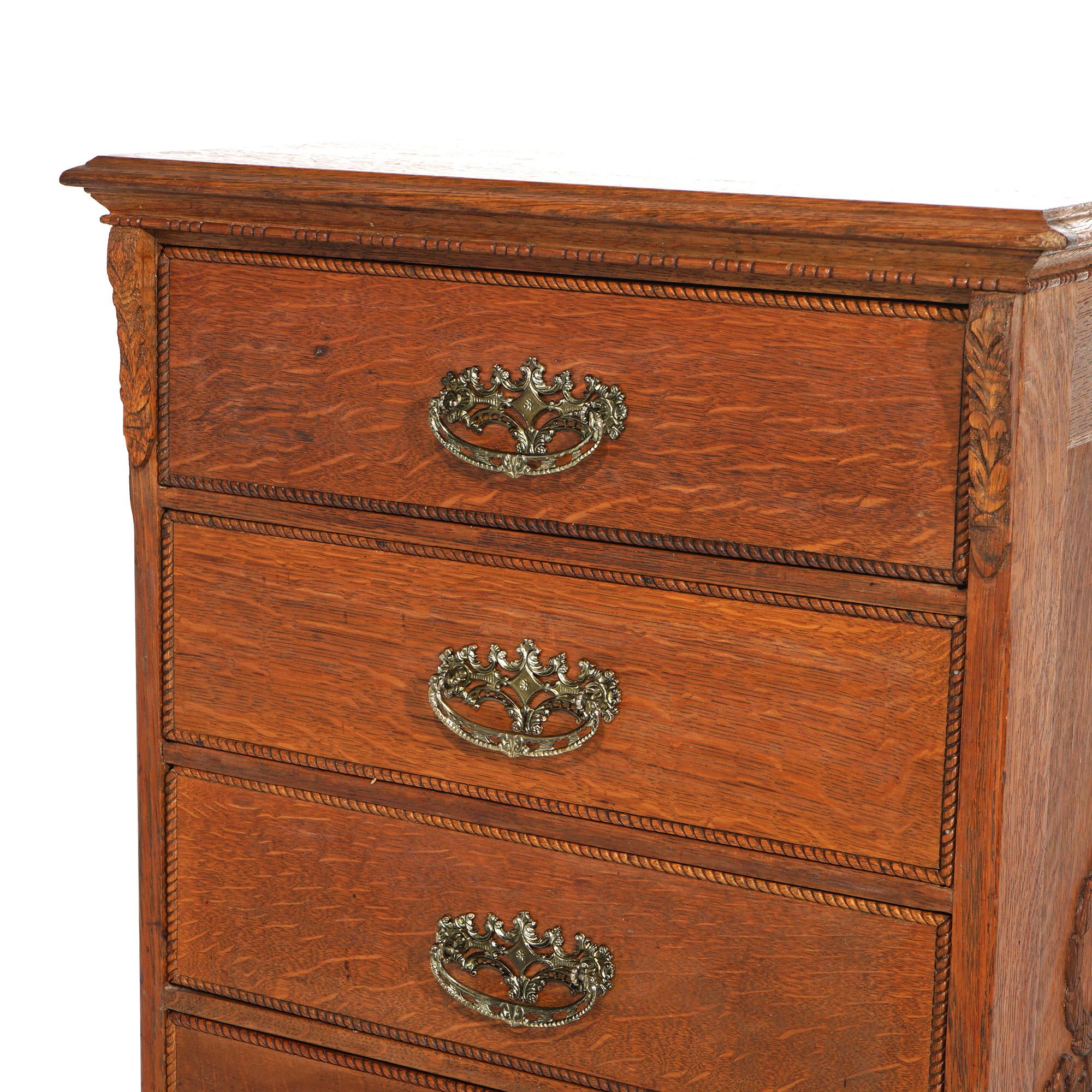 Antique Edison Cylinder Oak Five-Drawer Cabinet with Carving c1910 1