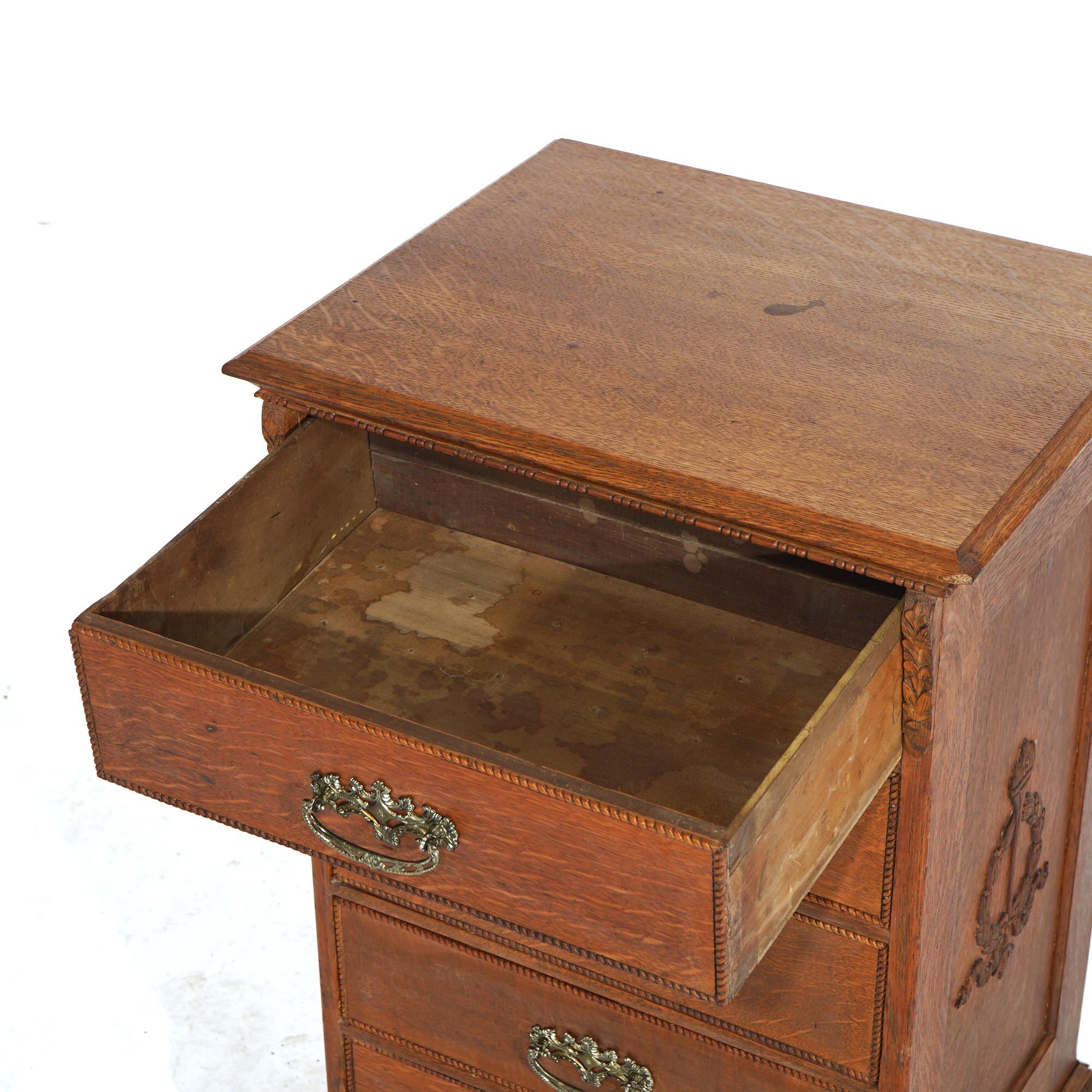 Antique Edison Cylinder Oak Five-Drawer Cabinet with Carving c1910 2