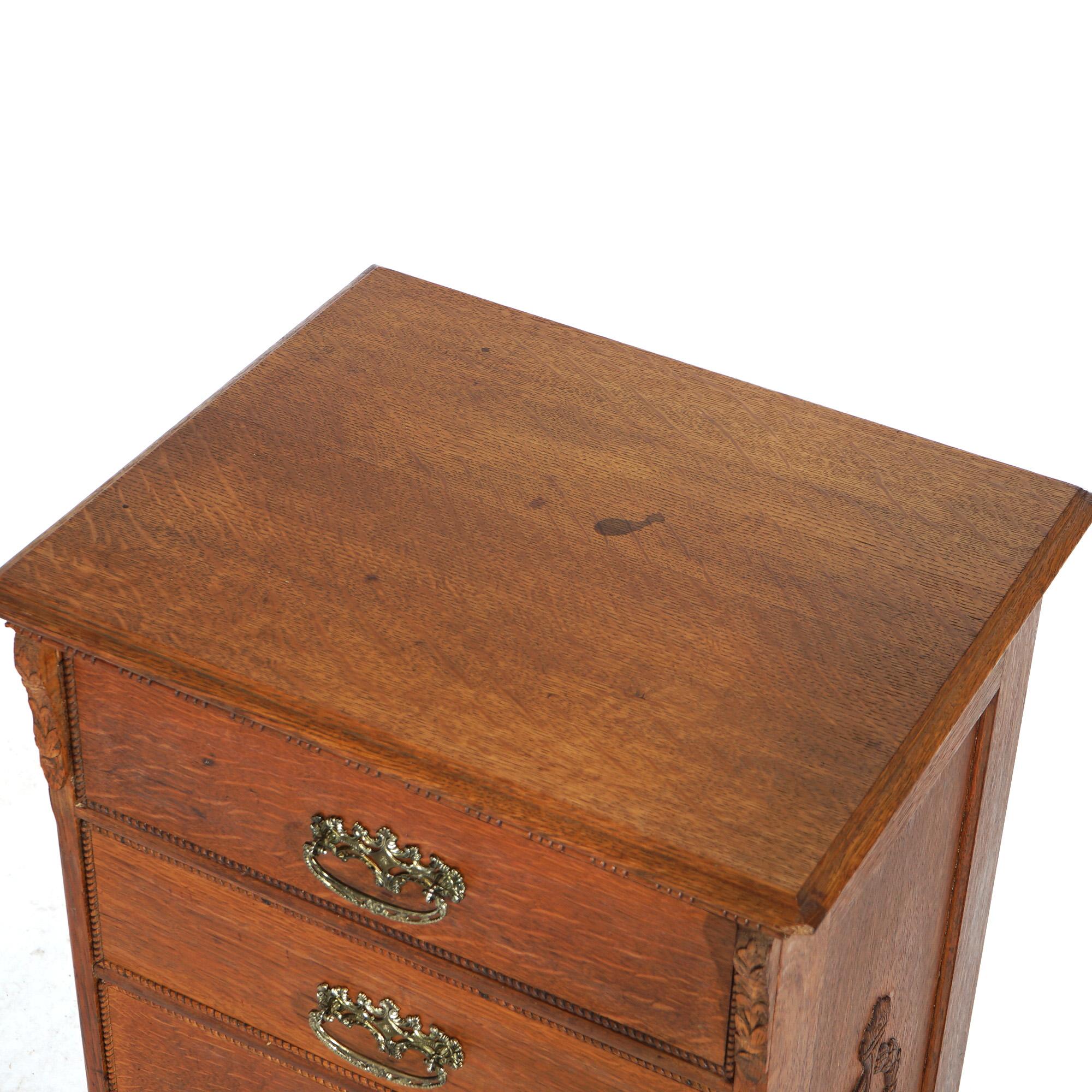 Antique Edison Cylinder Oak Five-Drawer Cabinet with Carving c1910 3