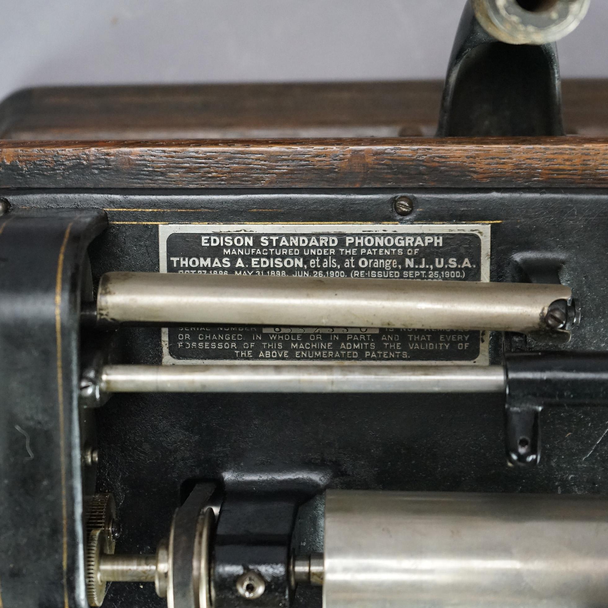 Antique Edison Cylinder Standard Oak Phonograph Circa 1920 6
