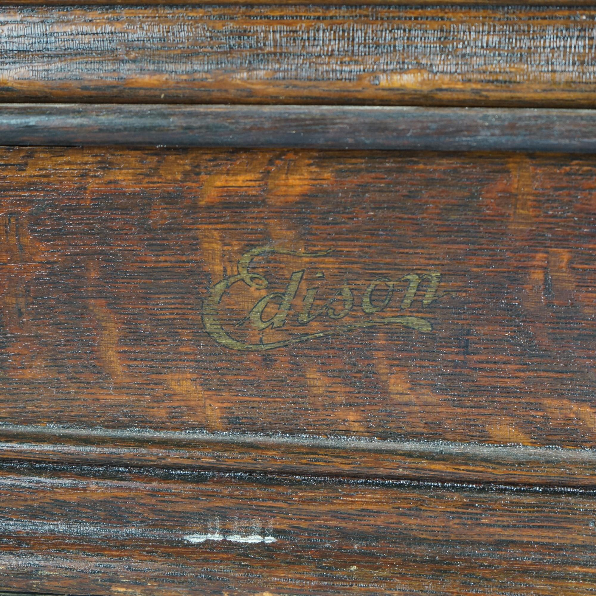 American Antique Edison Cylinder Standard Oak Phonograph Circa 1920