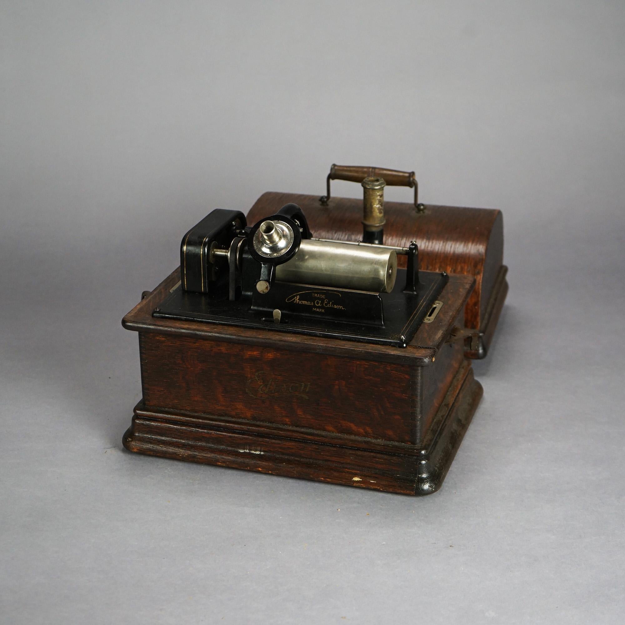 Antique Edison Cylinder Standard Oak Phonograph Circa 1920 1
