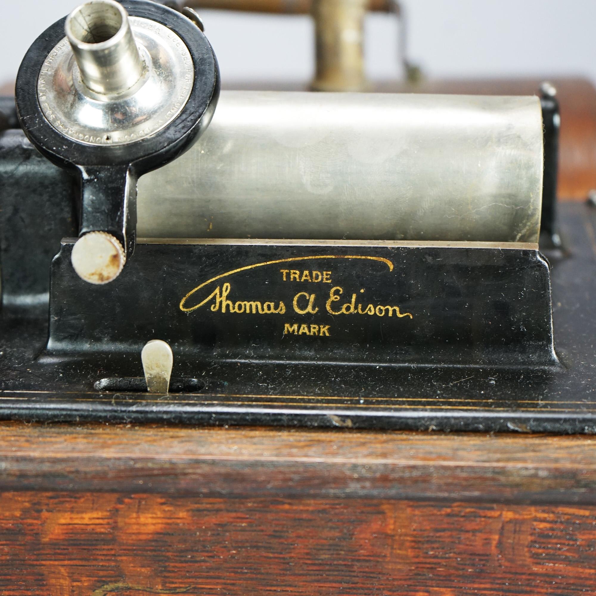 Antique Edison Cylinder Standard Oak Phonograph Circa 1920 2