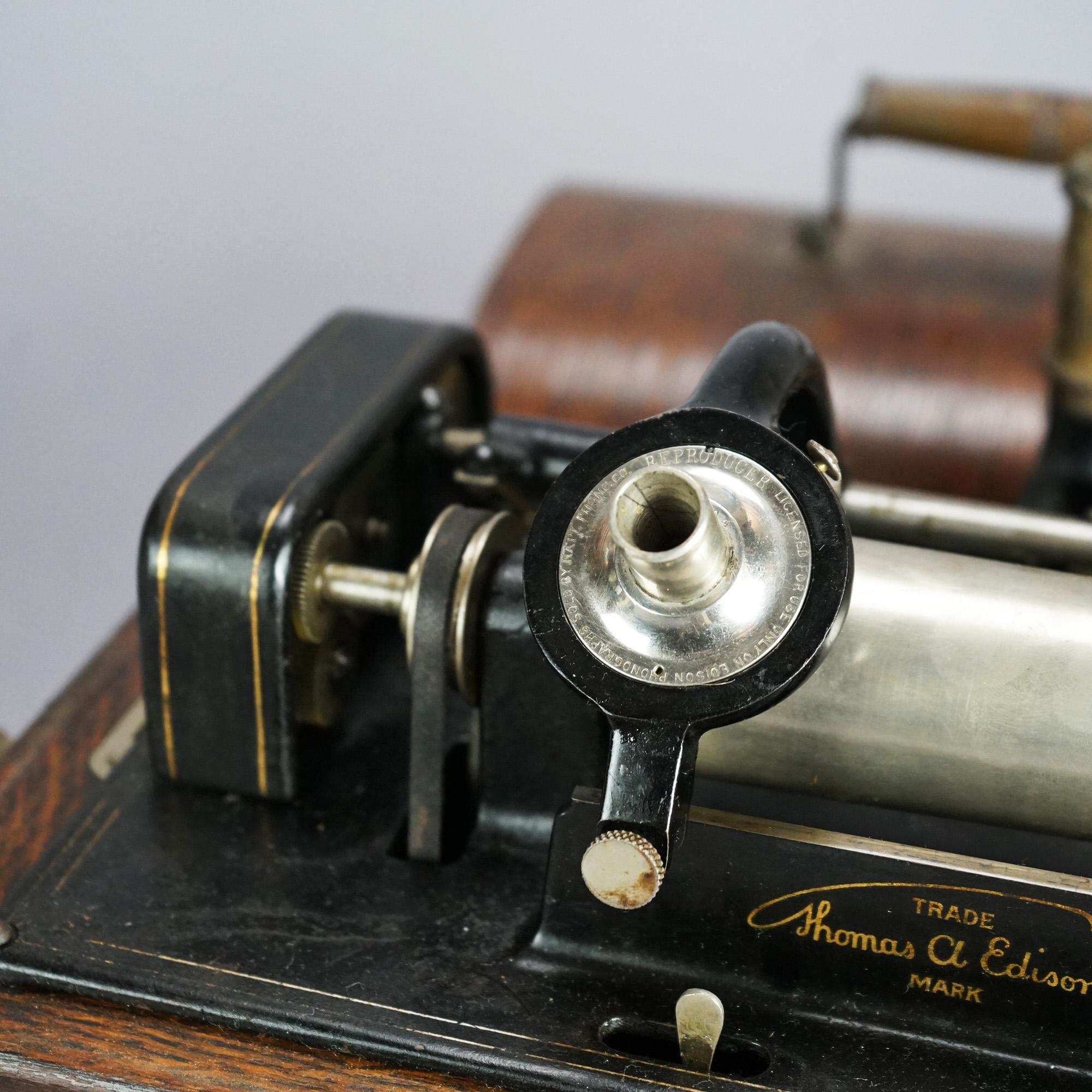 Antique Edison Cylinder Standard Oak Phonograph Circa 1920 3