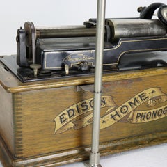 Antique Edison Home Oak Phonograph With Metal Horn Signed C1900