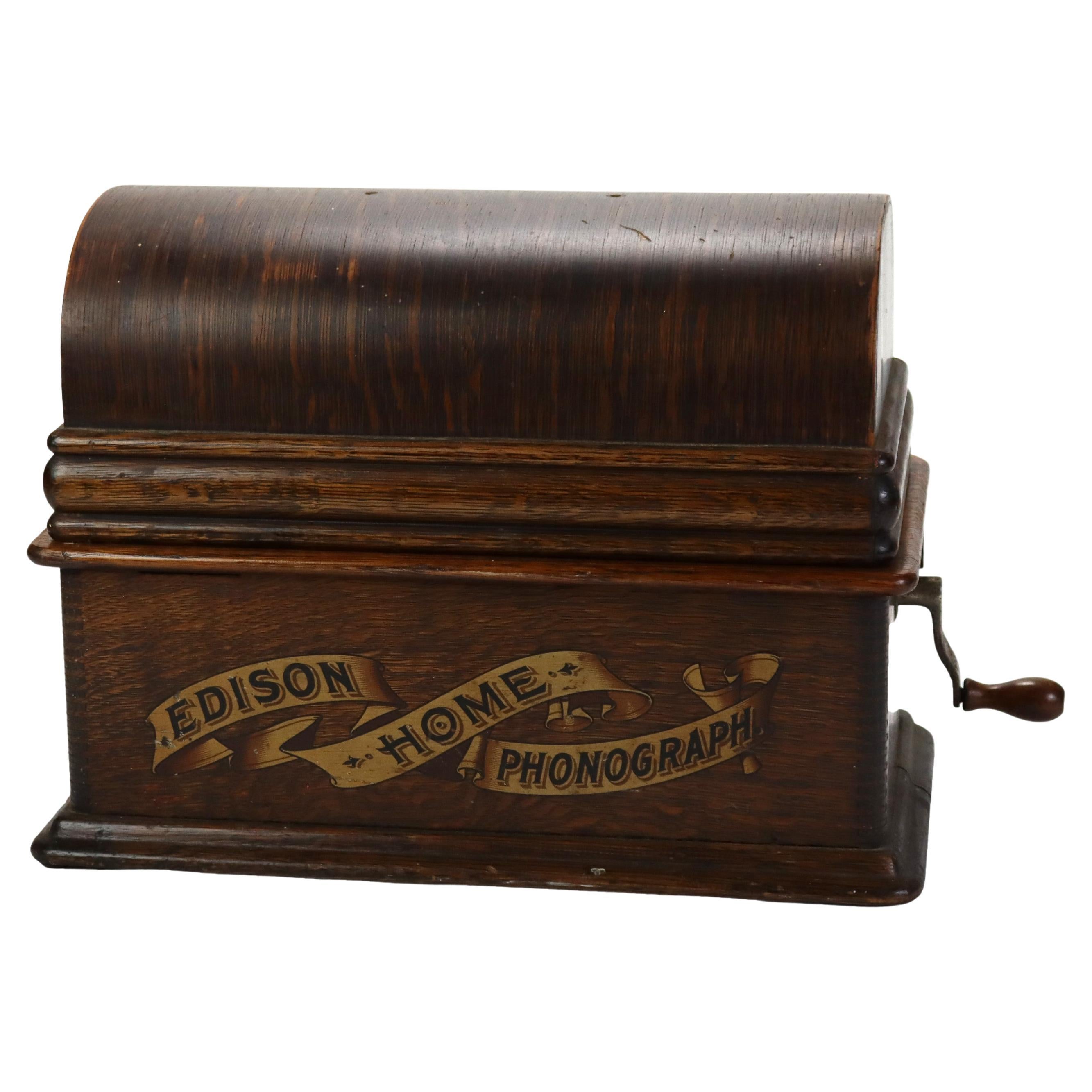 Antique Edison Oak Cylinder Phonograph Home Model C1910