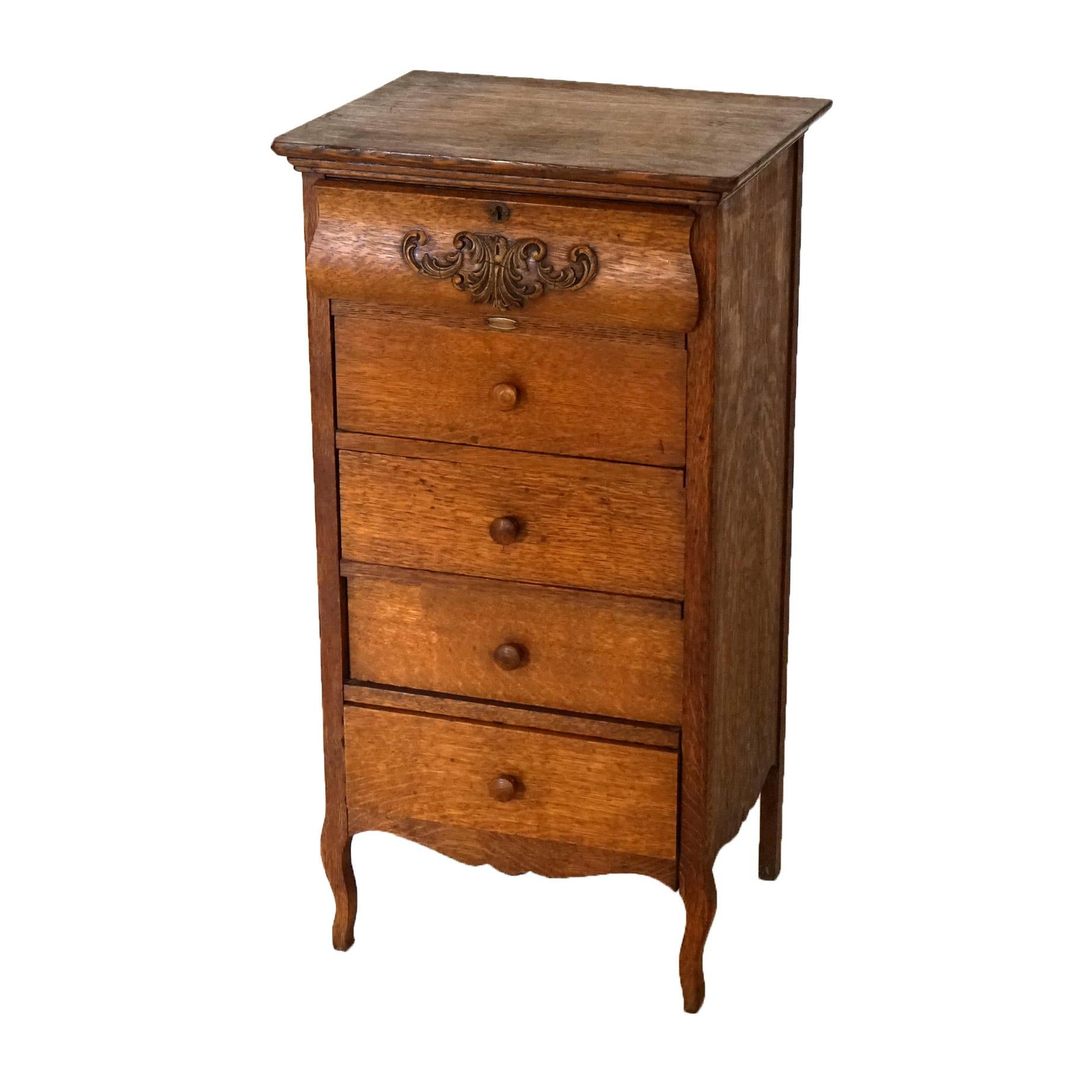 Antique Edison Phonograph Cylinder Five-Drawer Oak Cabinet C1910 In Good Condition In Big Flats, NY
