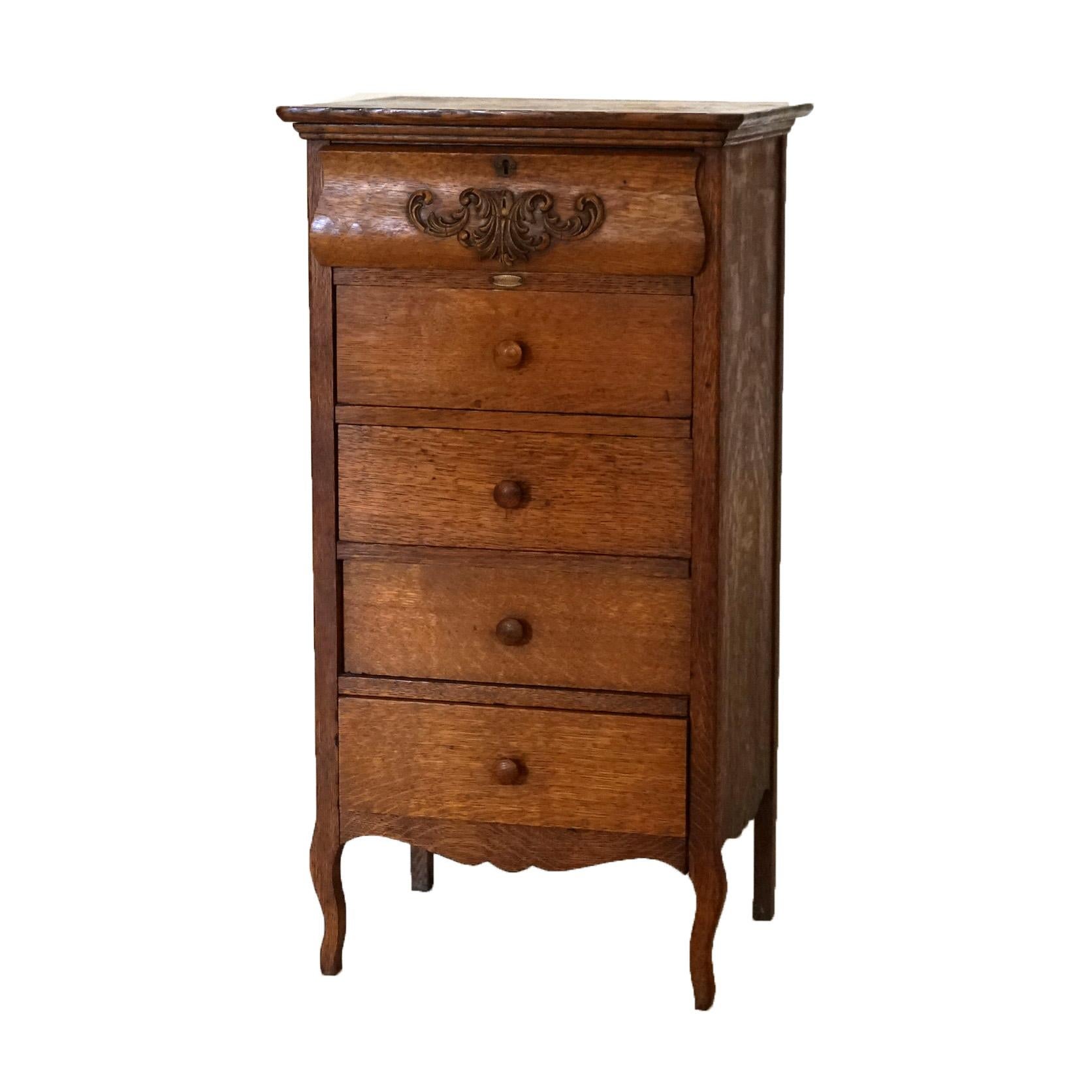 20th Century Antique Edison Phonograph Cylinder Five-Drawer Oak Cabinet C1910