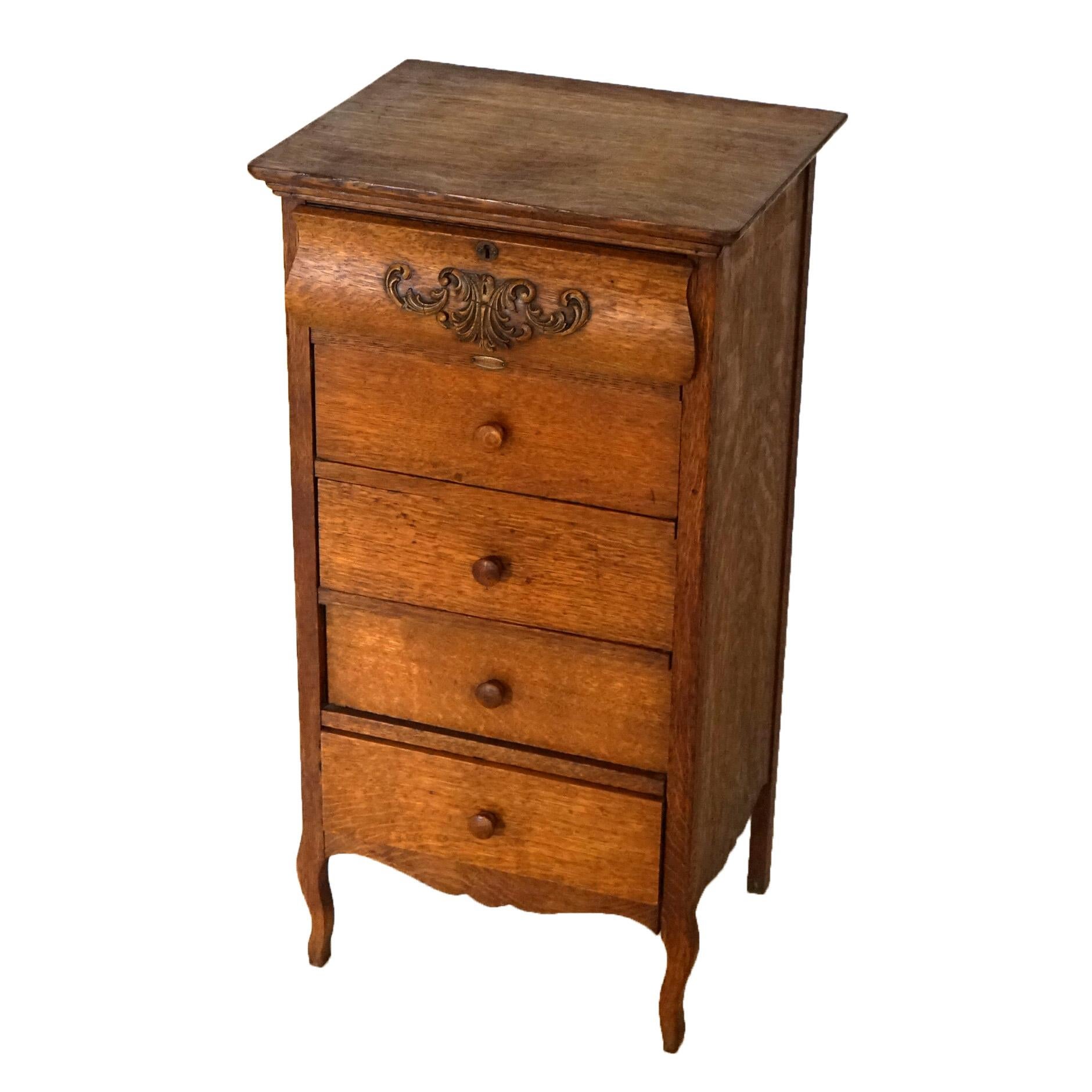 Antique Edison Phonograph Cylinder Five-Drawer Oak Cabinet C1910 1