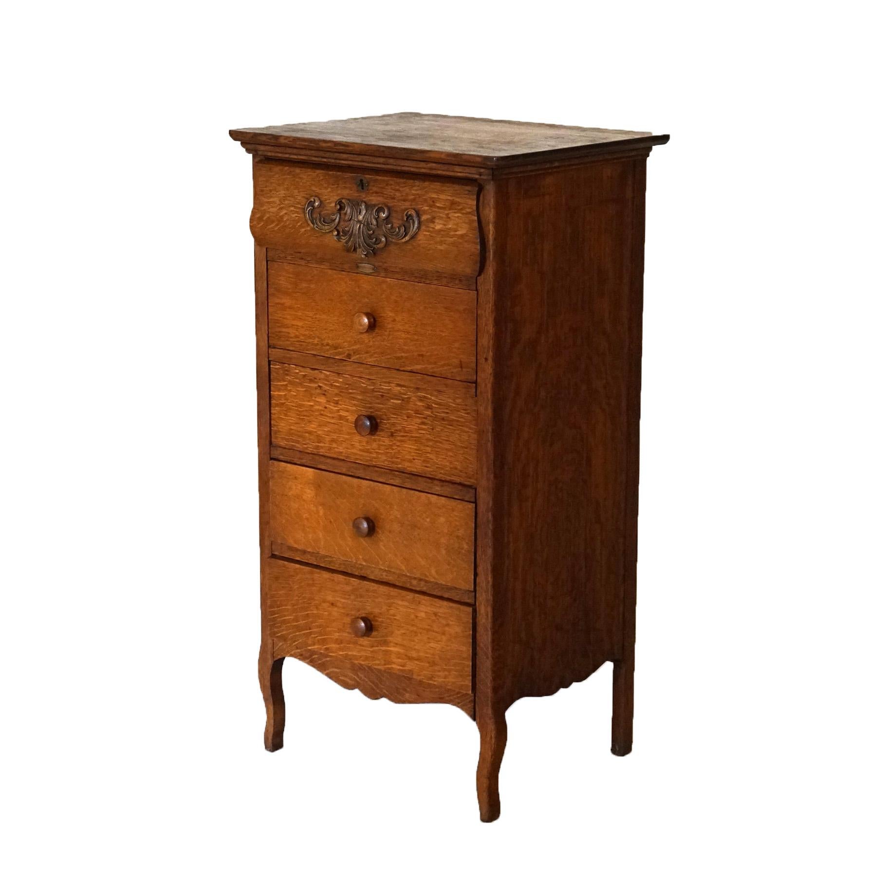 Antique Edison Phonograph Cylinder Five-Drawer Oak Cabinet C1910 2