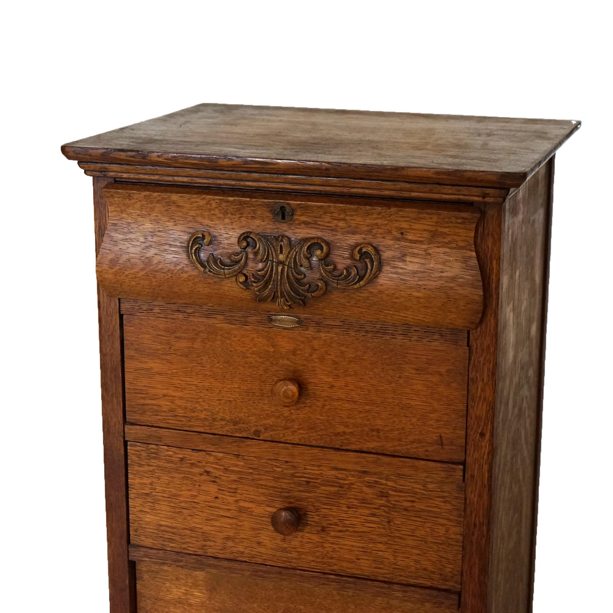 Antique Edison Phonograph Cylinder Five-Drawer Oak Cabinet C1910 3