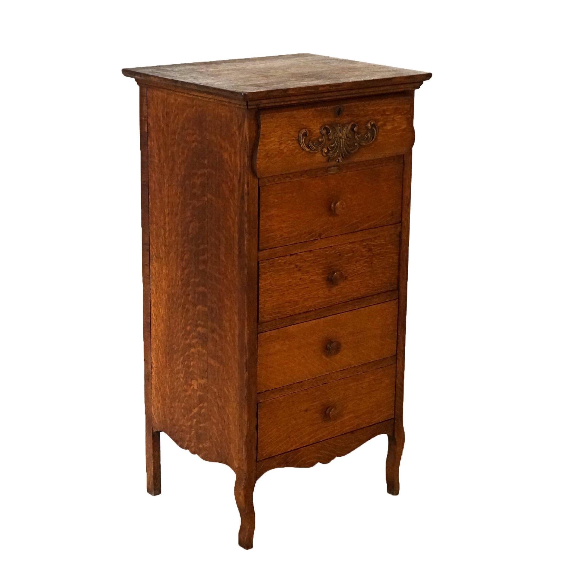 Antique Edison Phonograph Cylinder Five-Drawer Oak Cabinet C1910 4