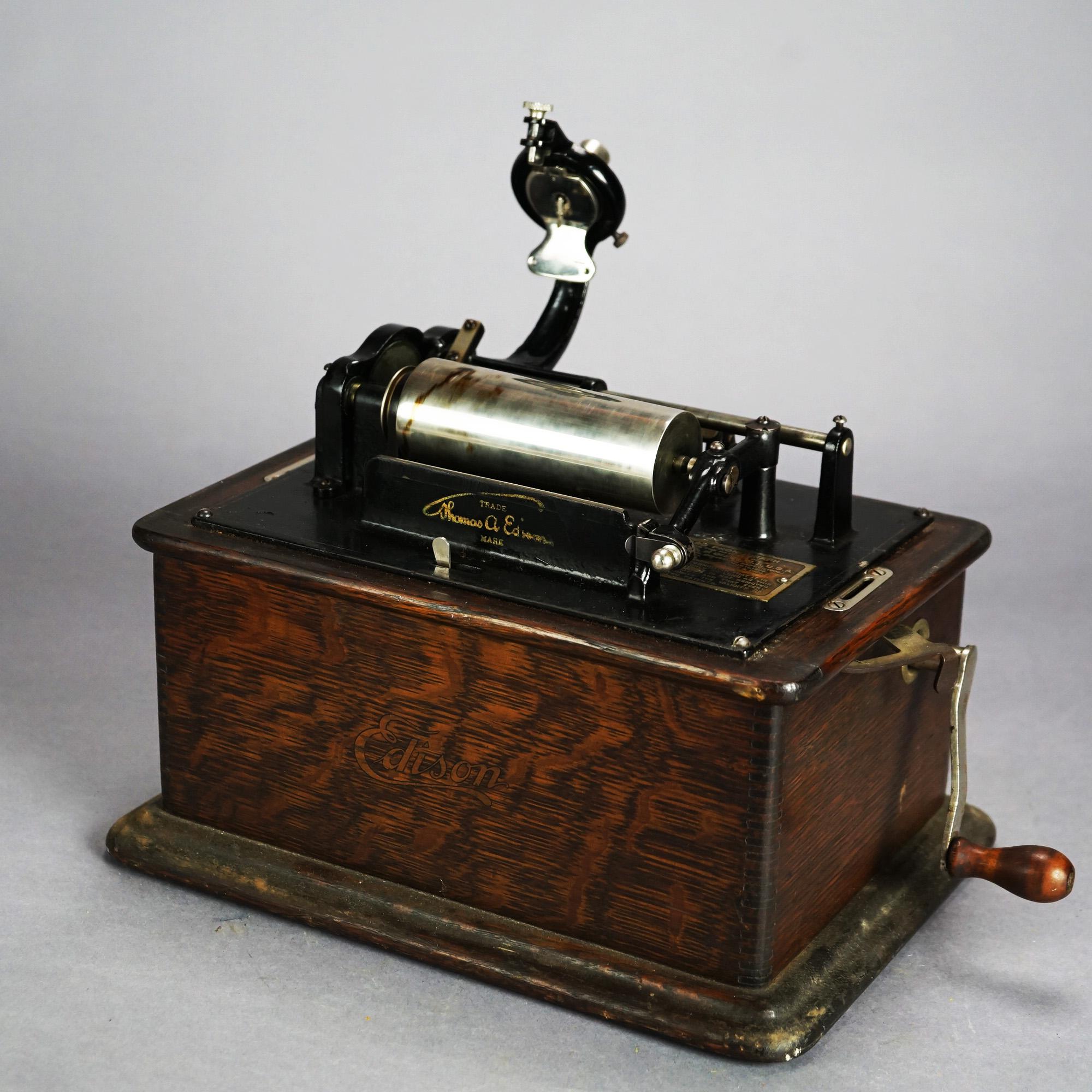 Antique Edison Standard Cylinder Oak Phonograph Circa 1920 6