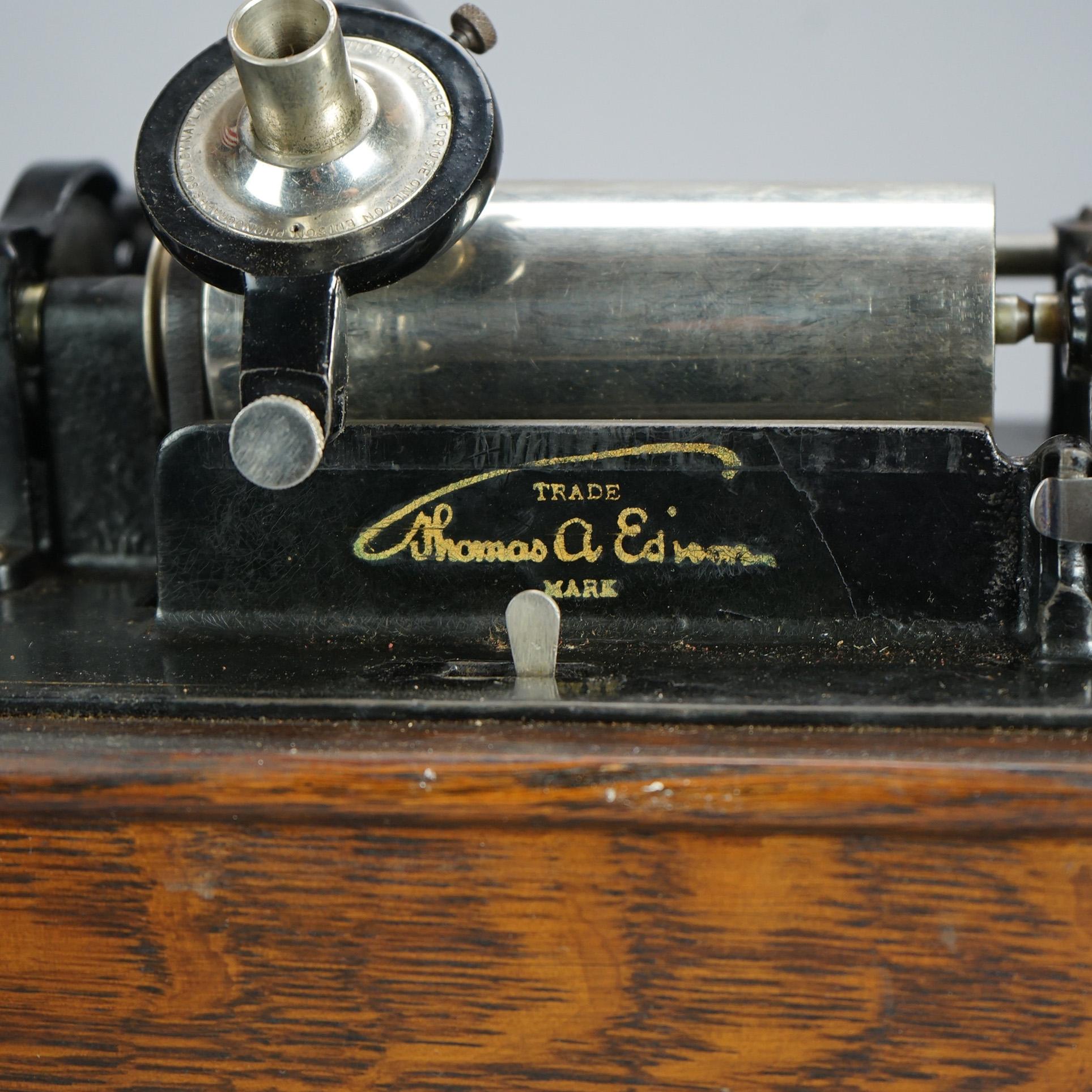 American Antique Edison Standard Cylinder Oak Phonograph Circa 1920