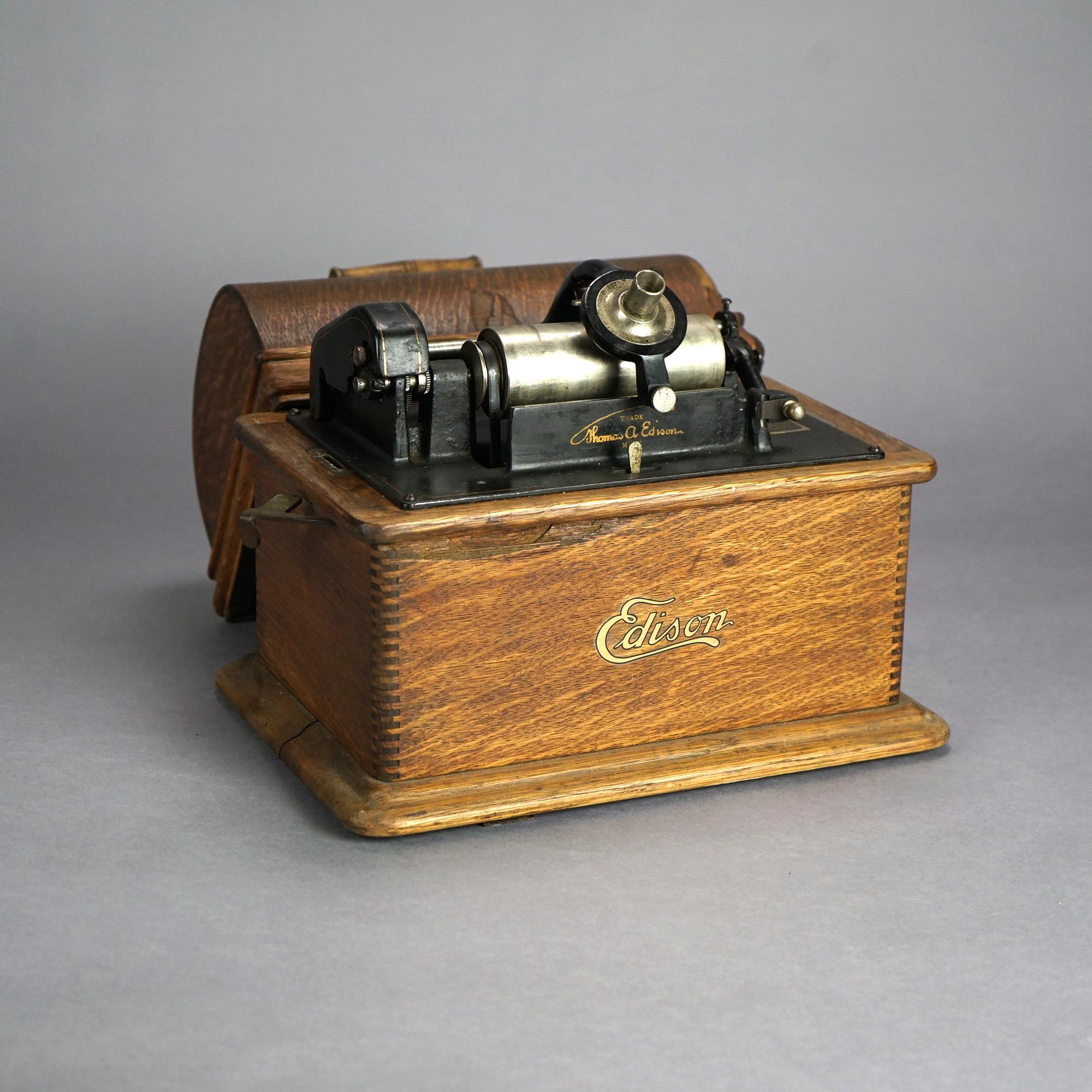 Antique Edison Standard Cylinder Phonograph in Oak Case Circa 1920 3