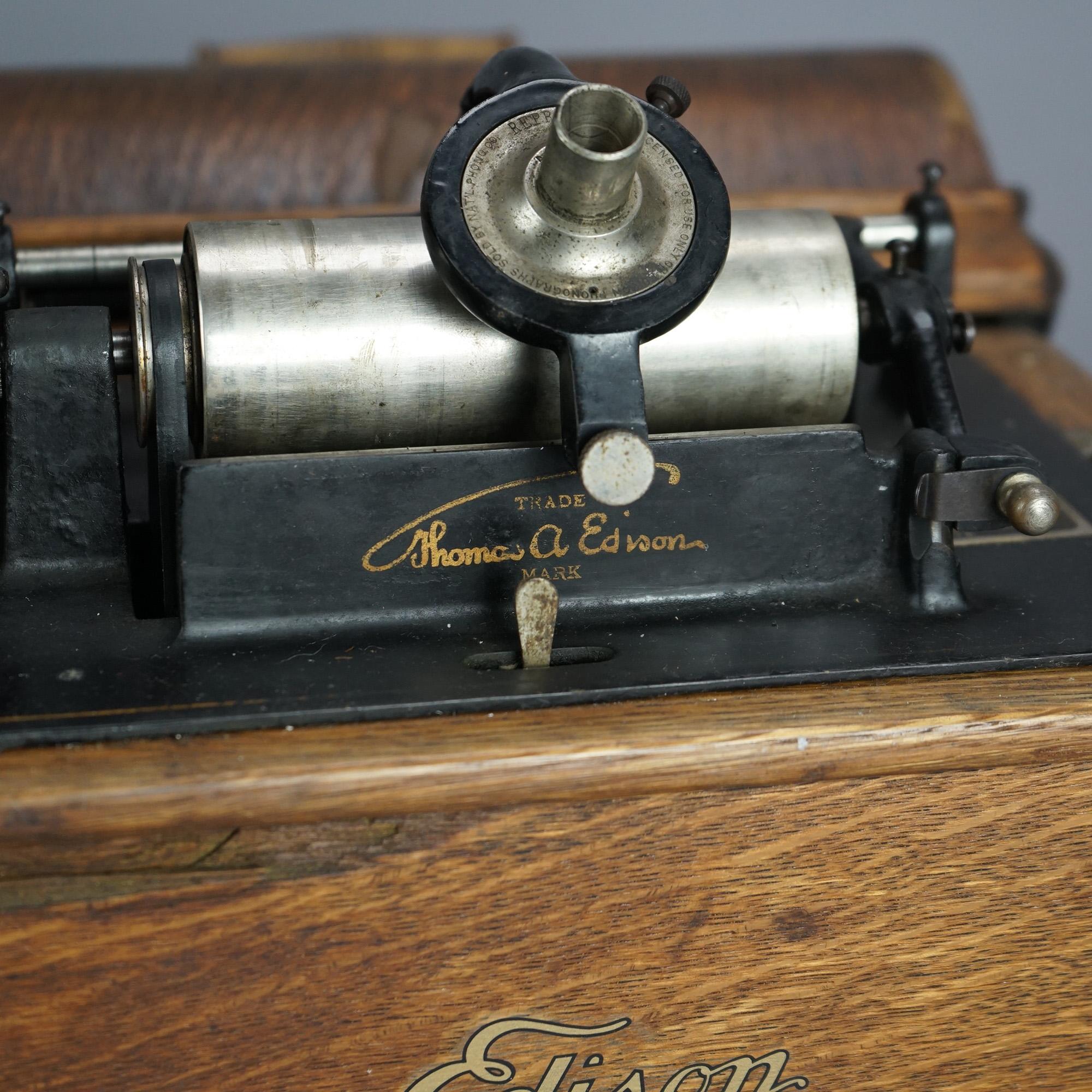 Antique Edison Standard Cylinder Phonograph in Oak Case Circa 1920 4