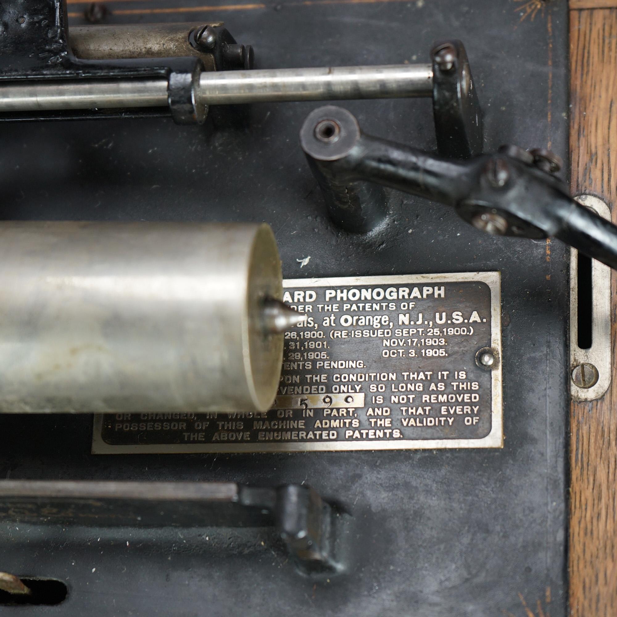 Antique Edison Standard Cylinder Phonograph in Oak Case Circa 1920 6