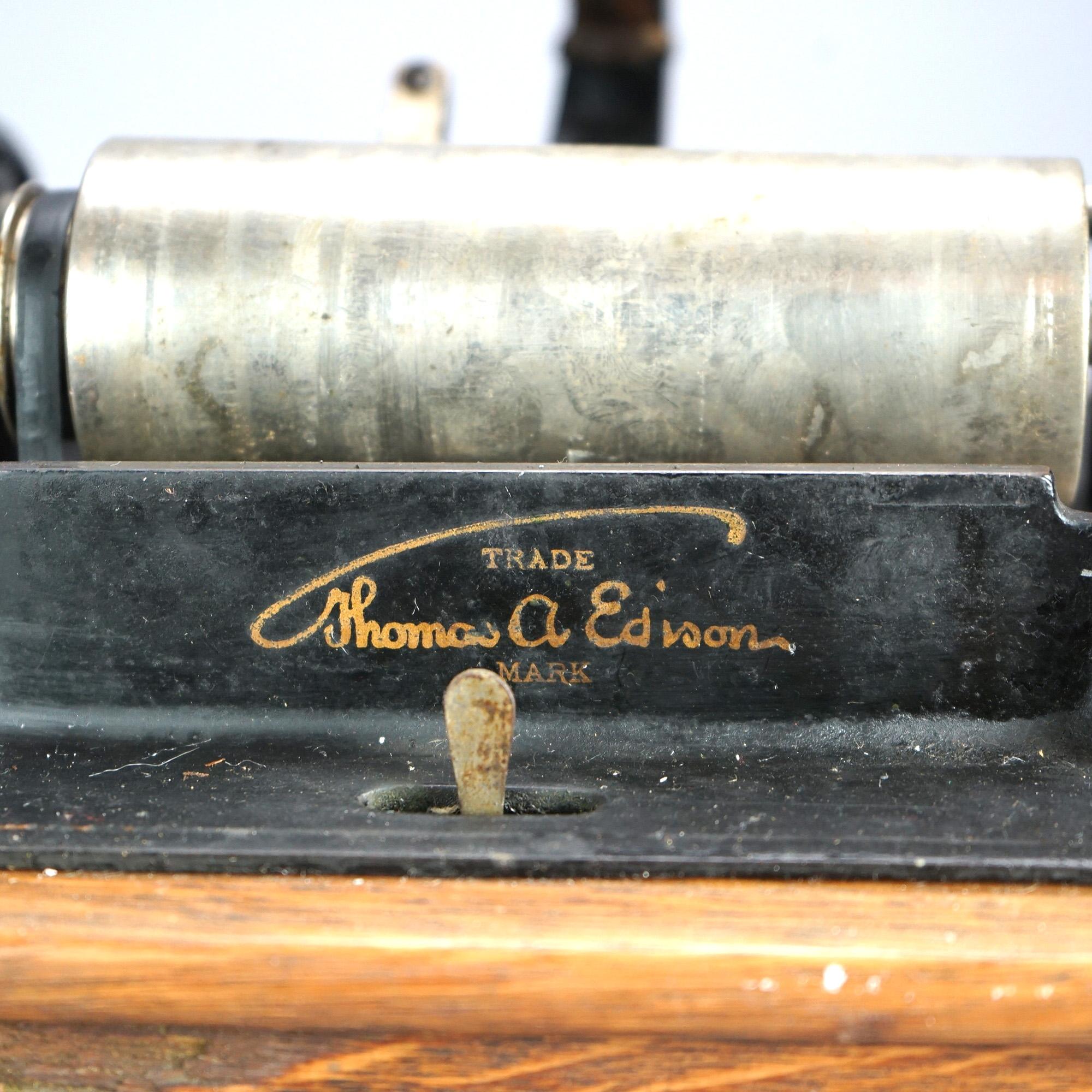 Antique Edison Standard Cylinder Phonograph in Oak Case Circa 1920 7
