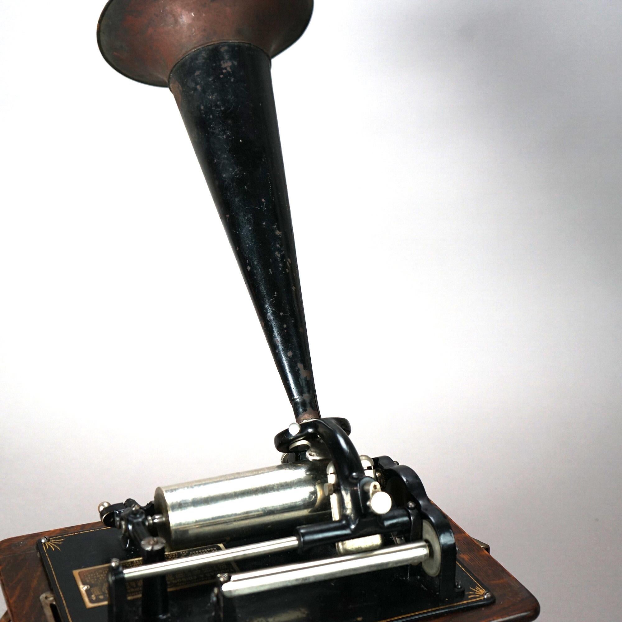 20th Century Antique Edison Standard Oak Cylinder Phonograph, Working, c1905