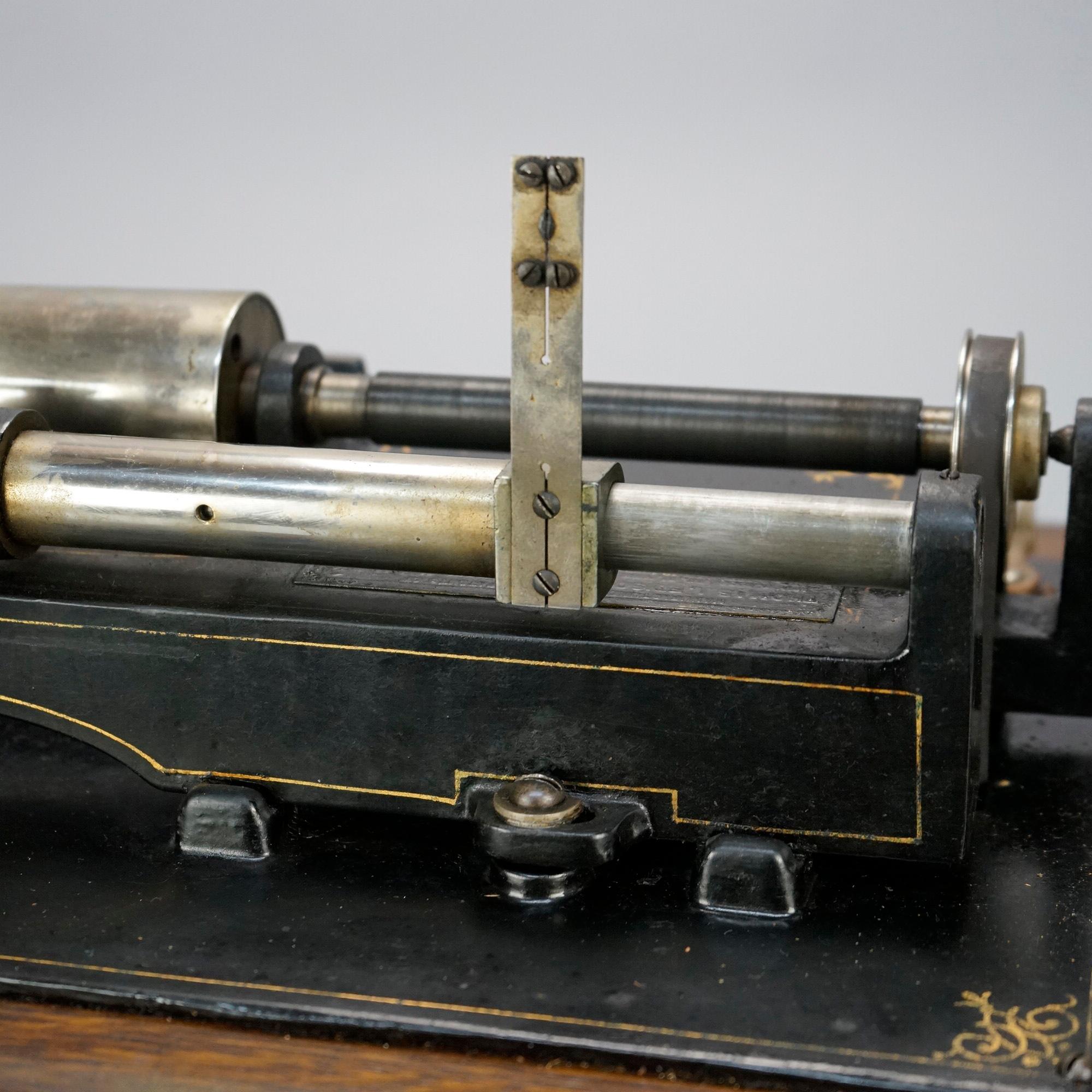 Antique Edison Triumph Cylinder Phonograph with Oak Case Circa 1900 6