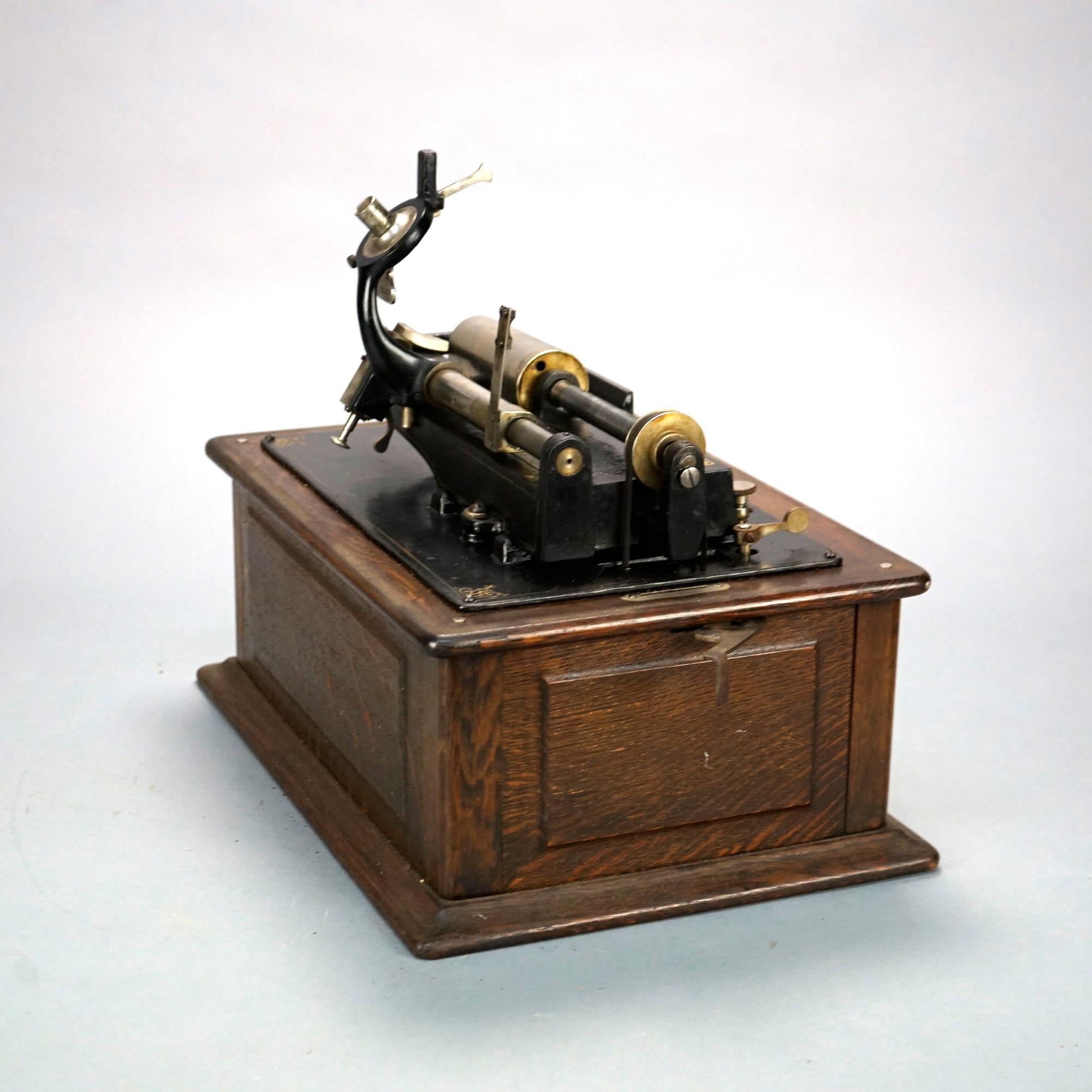Antique Edison Triumph Cylinder Phonograph with Oak Case Circa 1900 1