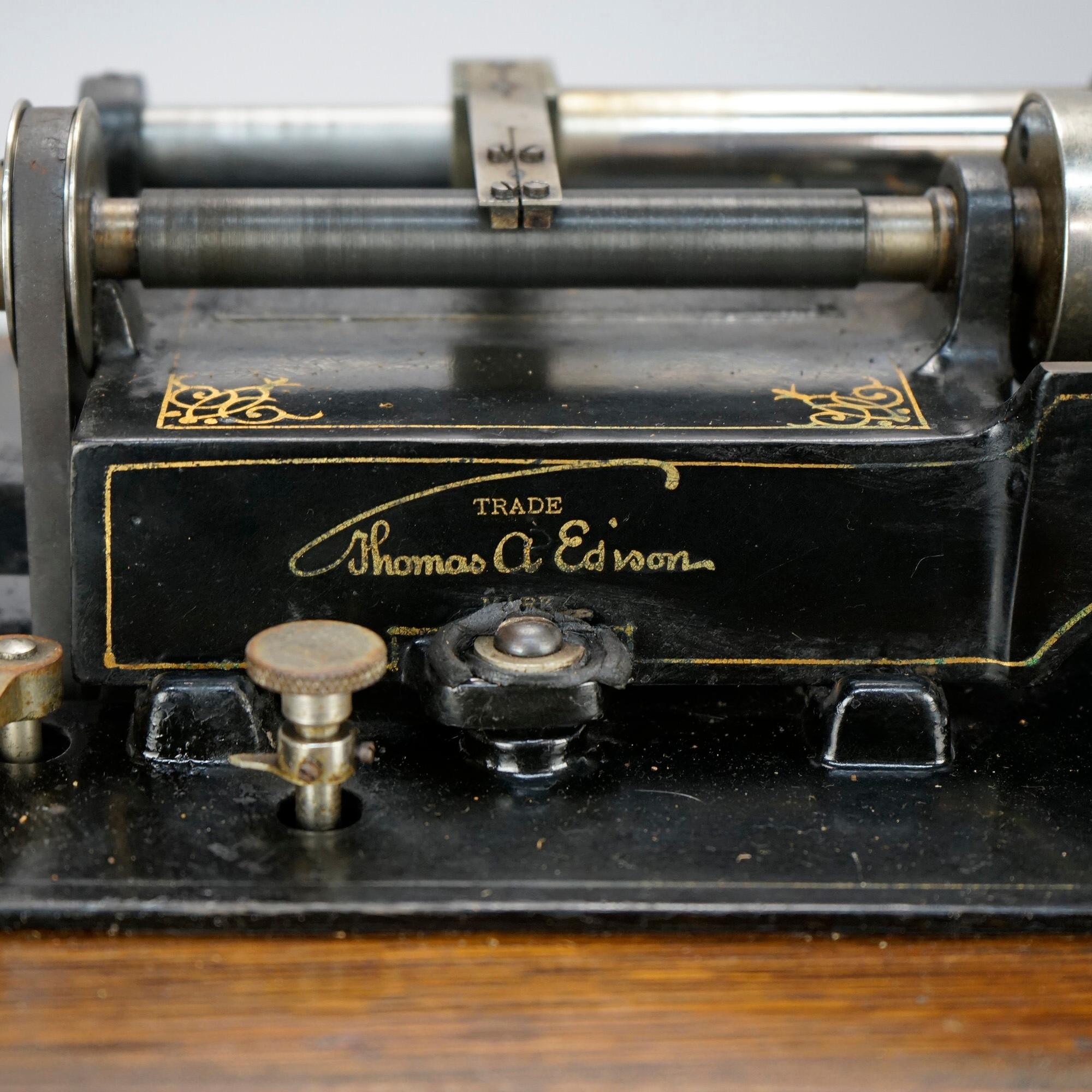 Antique Edison Triumph Cylinder Phonograph with Oak Case Circa 1900 4