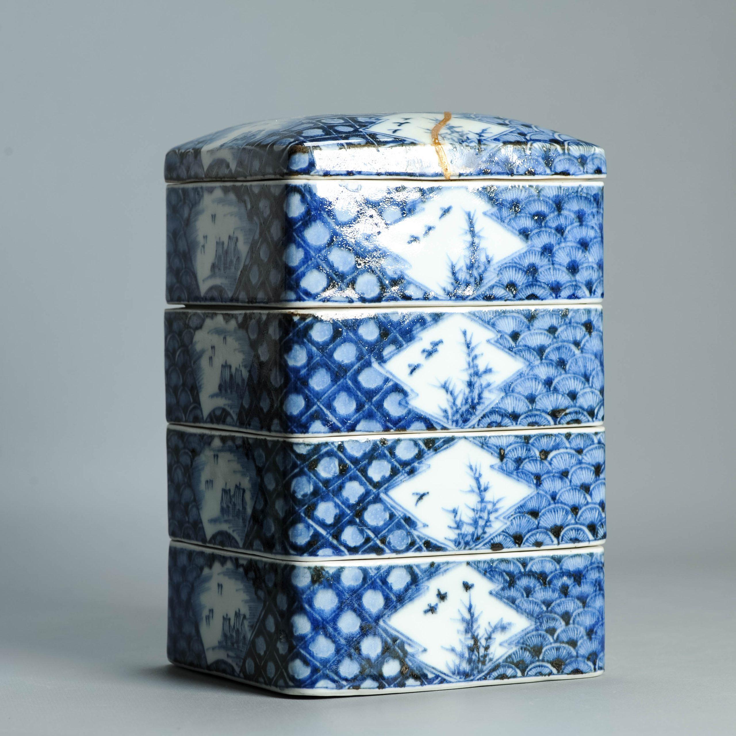 Antike Edo 18/19. Jh. Japanische Jubako Ikegawa Ware Teezeremonie Box Japan (19. Jahrhundert) im Angebot