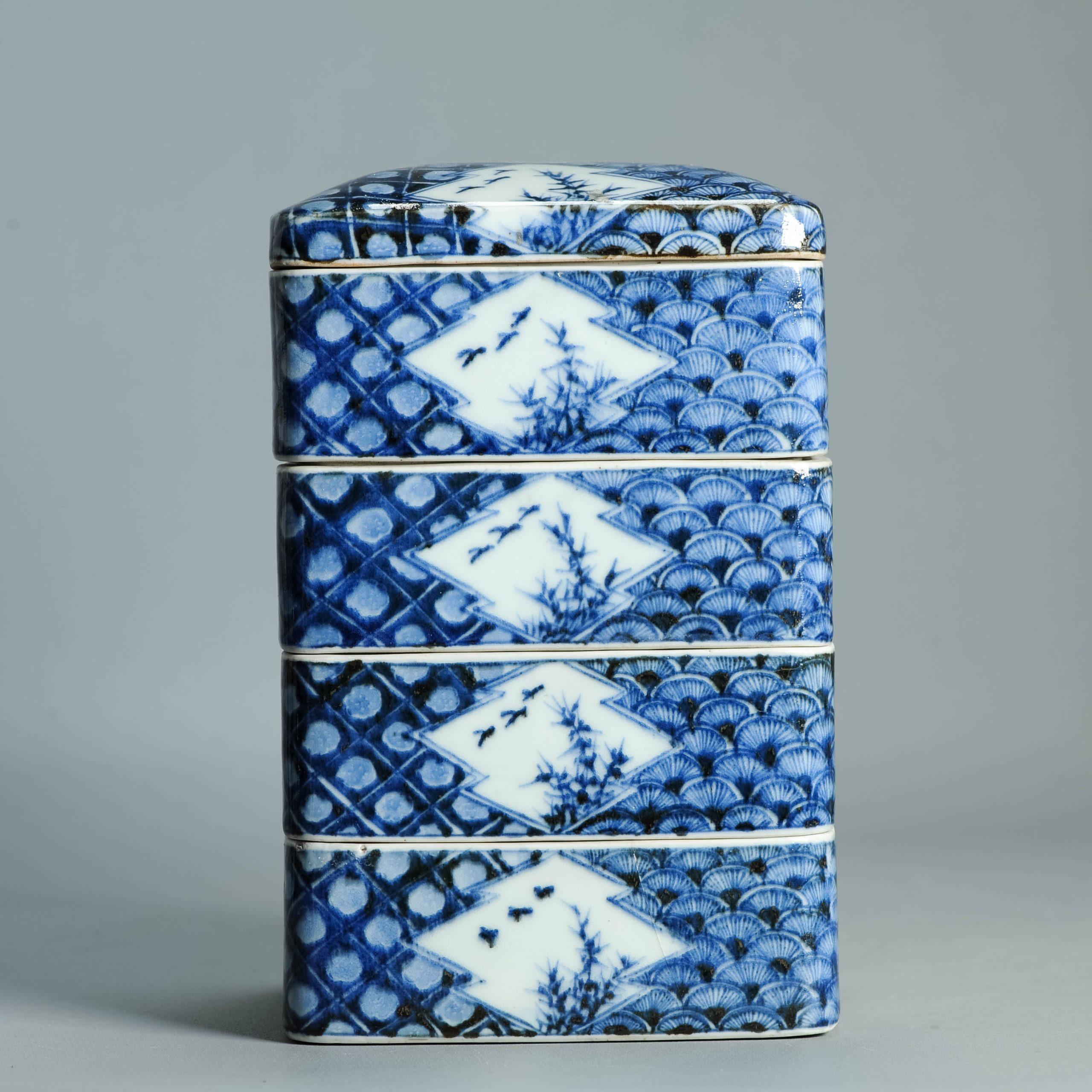 Antike Edo 18/19. Jh. Japanische Jubako Ikegawa Ware Teezeremonie Box Japan (Porzellan) im Angebot